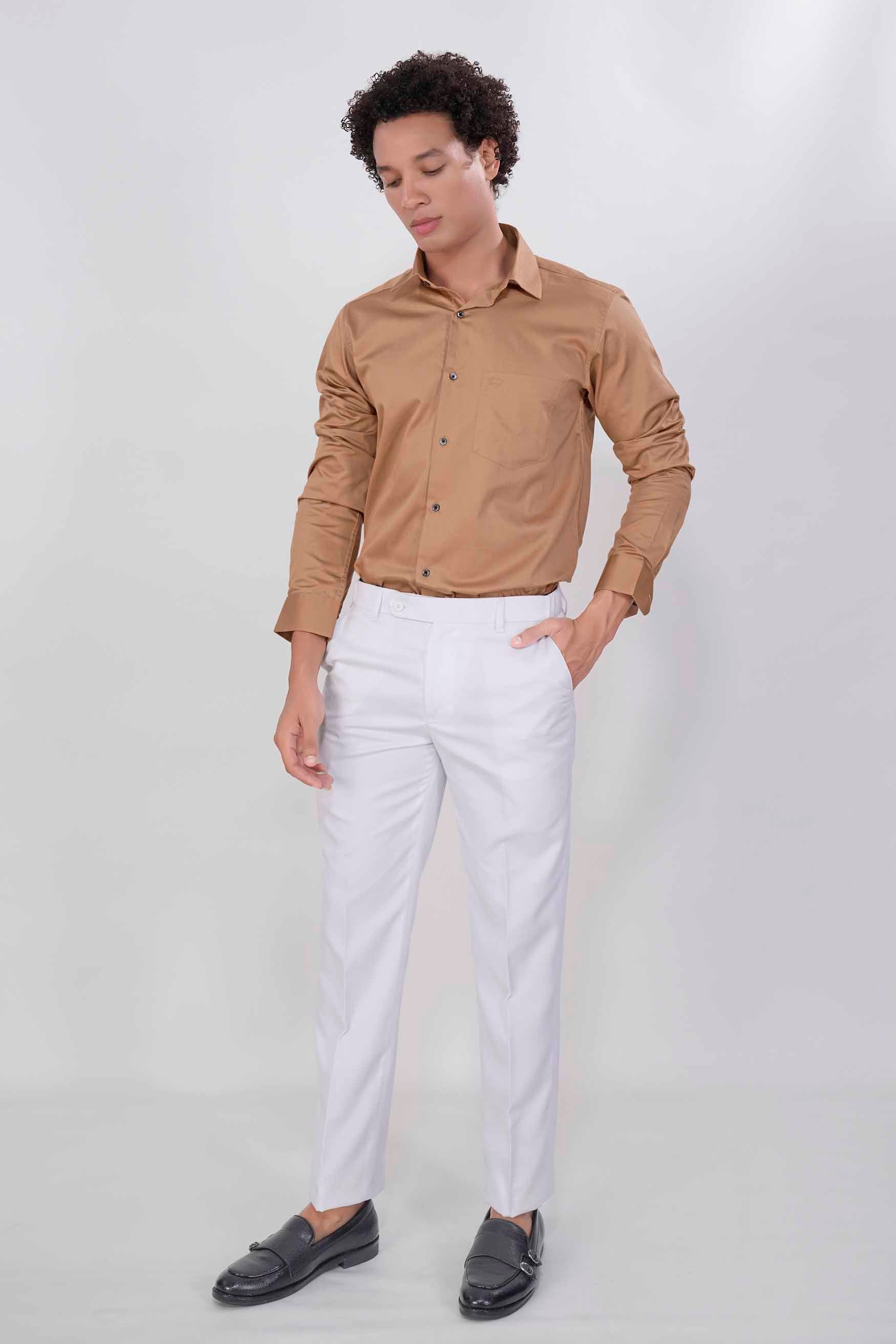 Mocha Brown Subtle Sheen Super  Soft Premium Cotton Shirt