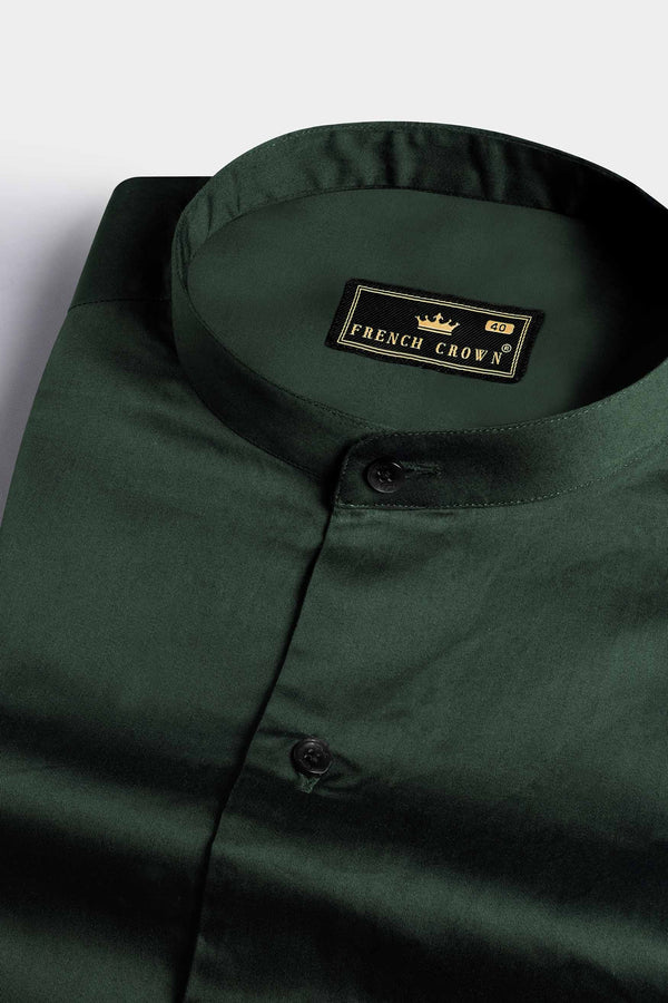 Lunar Green Subtle Sheen Super  Soft Premium Cotton Mandarin Shirt