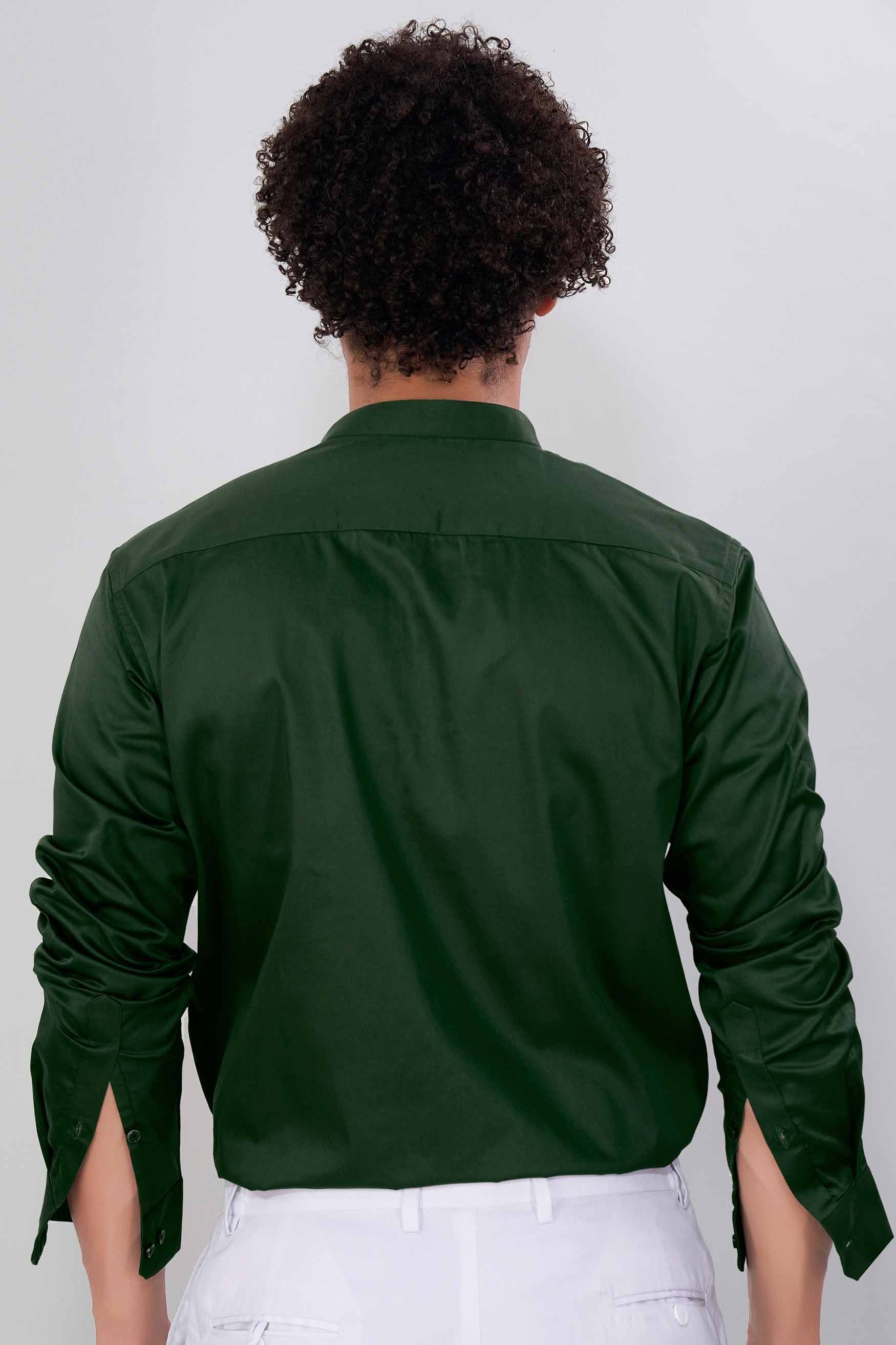 Lunar Green Subtle Sheen Super  Soft Premium Cotton Mandarin Shirt