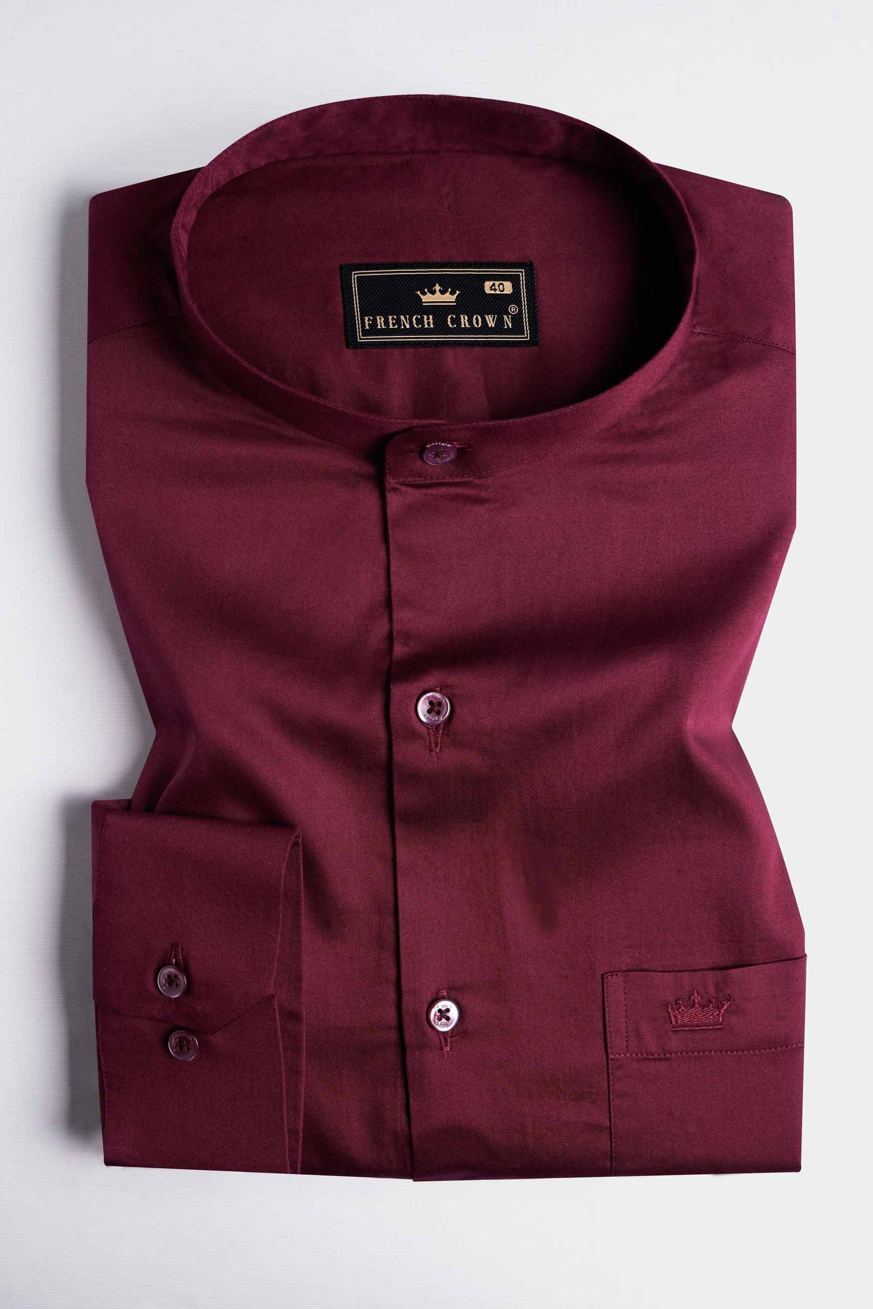 Persian Plum Maroon Subtle Sheen Super  Soft Premium Cotton Mandarin Shirt