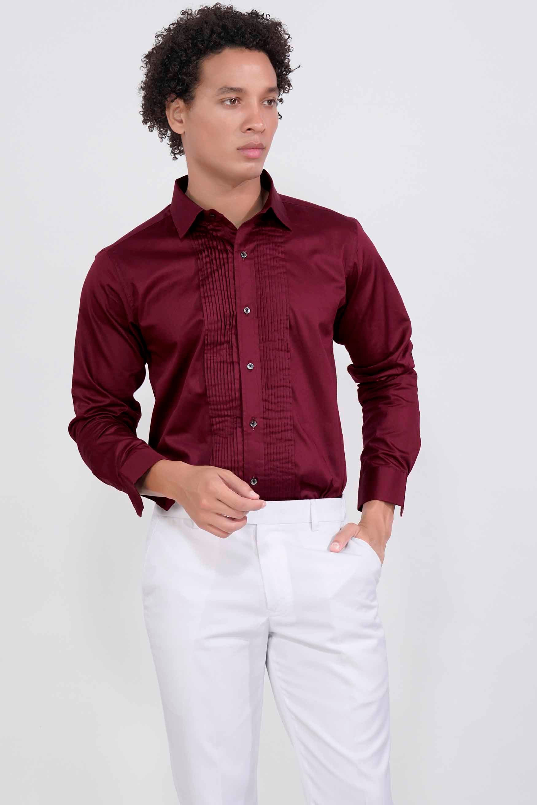 Persian Plum Maroon Subtle Sheen Super  Soft Premium Cotton Tuxedo Shirt
