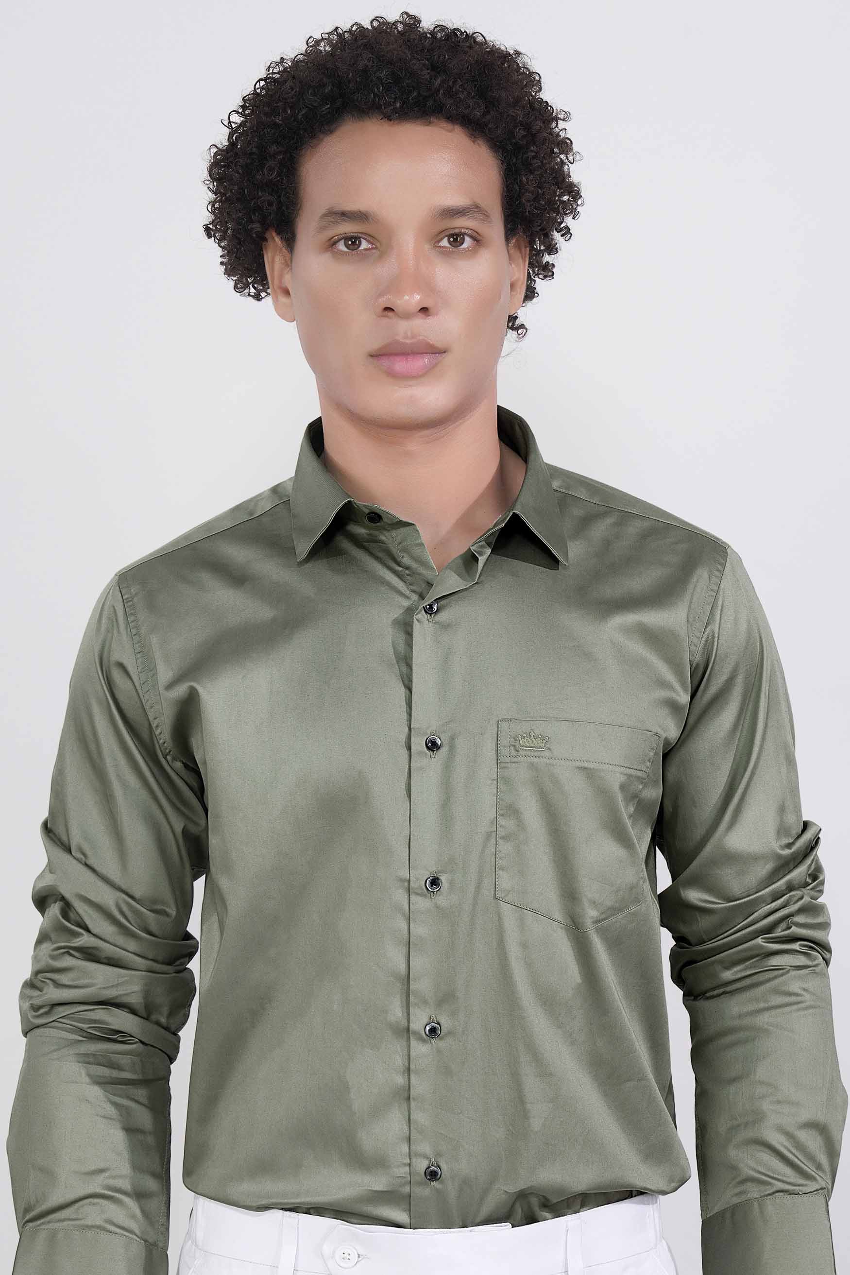 Greenish Subtle Sheen Super  Soft Premium Cotton Shirt