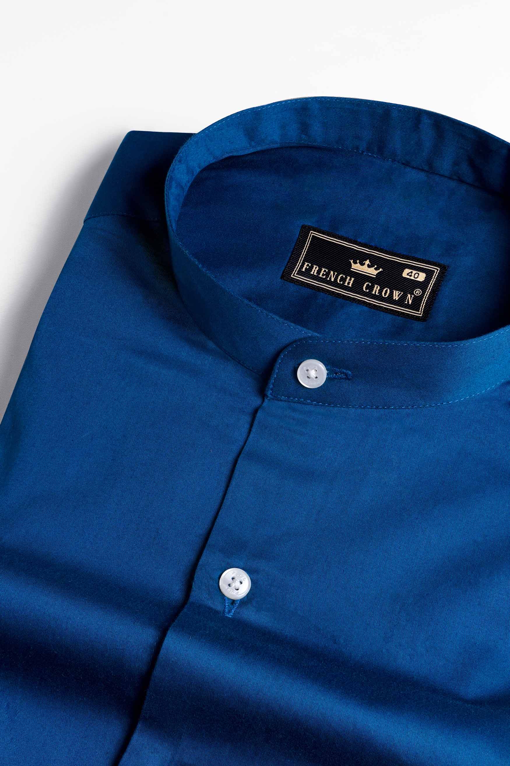 Astronaut Blue Subtle Sheen Super  Soft Premium Cotton Mandarin Shirt