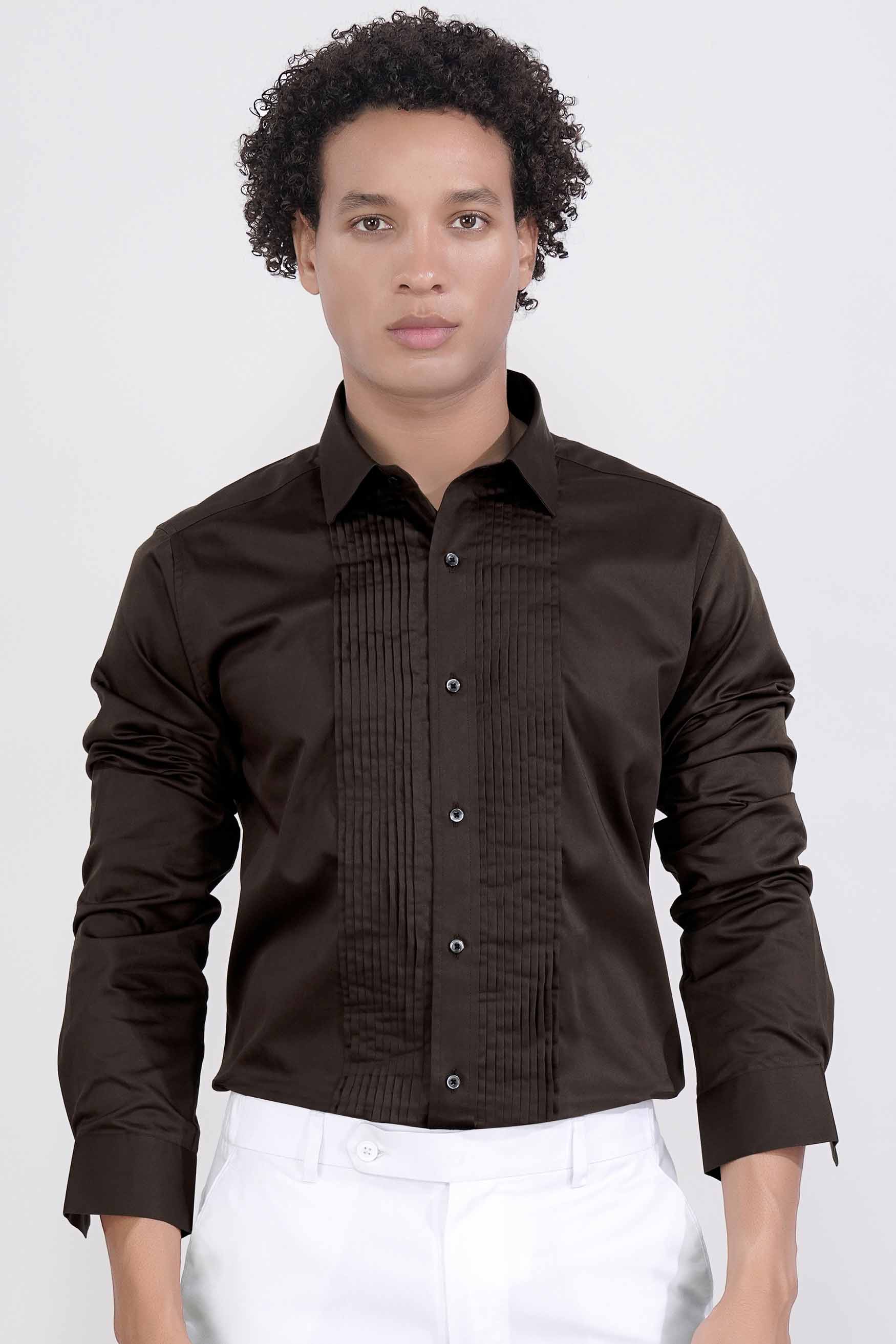 Bistre Brown Subtle Sheen Super  Soft Premium Cotton Tuxedo Shirt