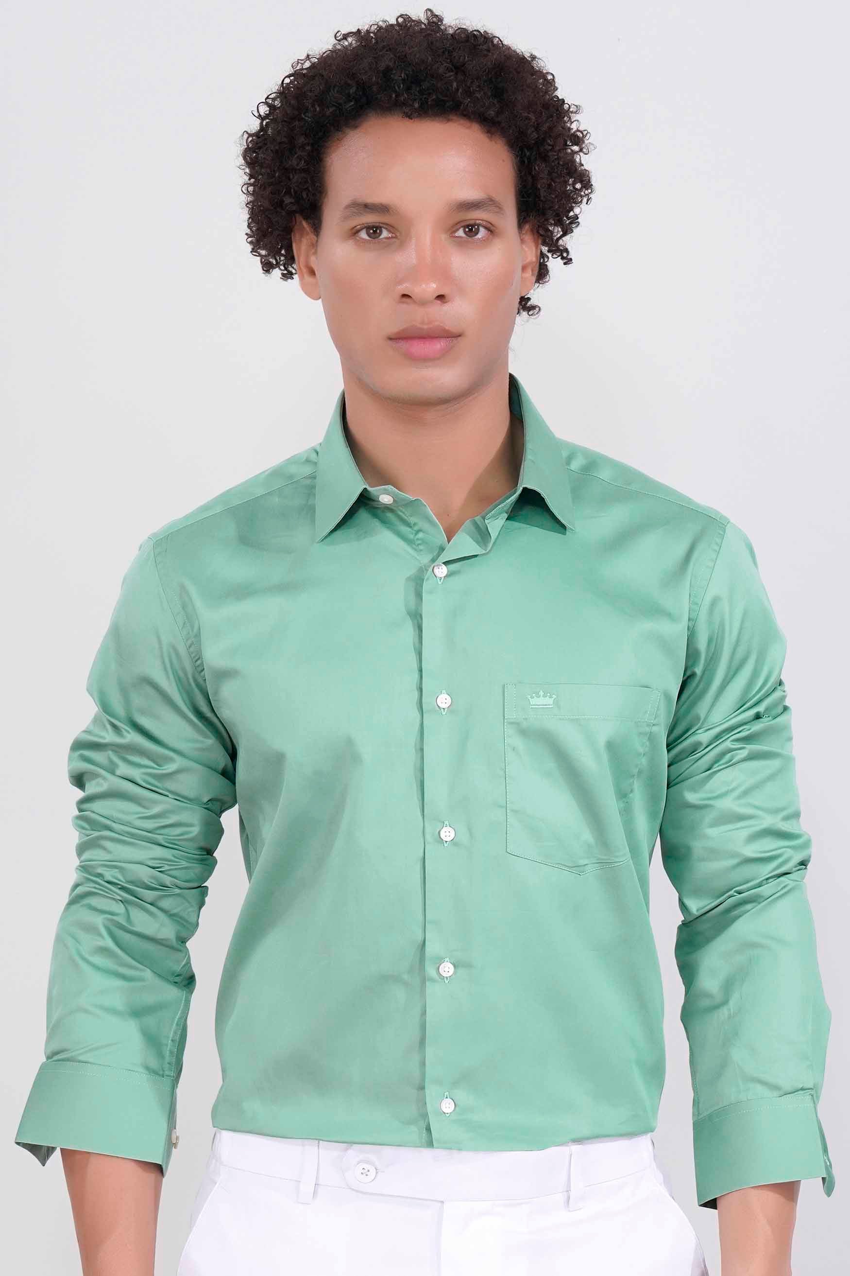 Gulf Stream Green Subtle Sheen Super  Soft Premium Cotton Shirt
