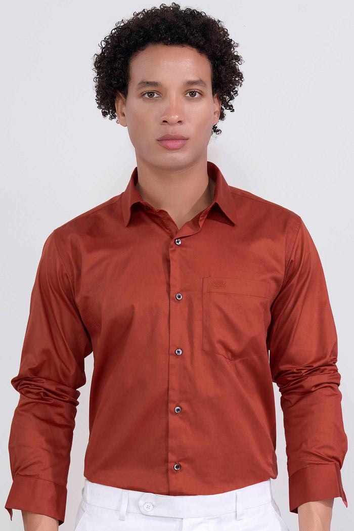 DEEP CHESTNUT ORANGE SUBTLE SHEEN SUPER SOFT PREMIUM COTTON SHIRT