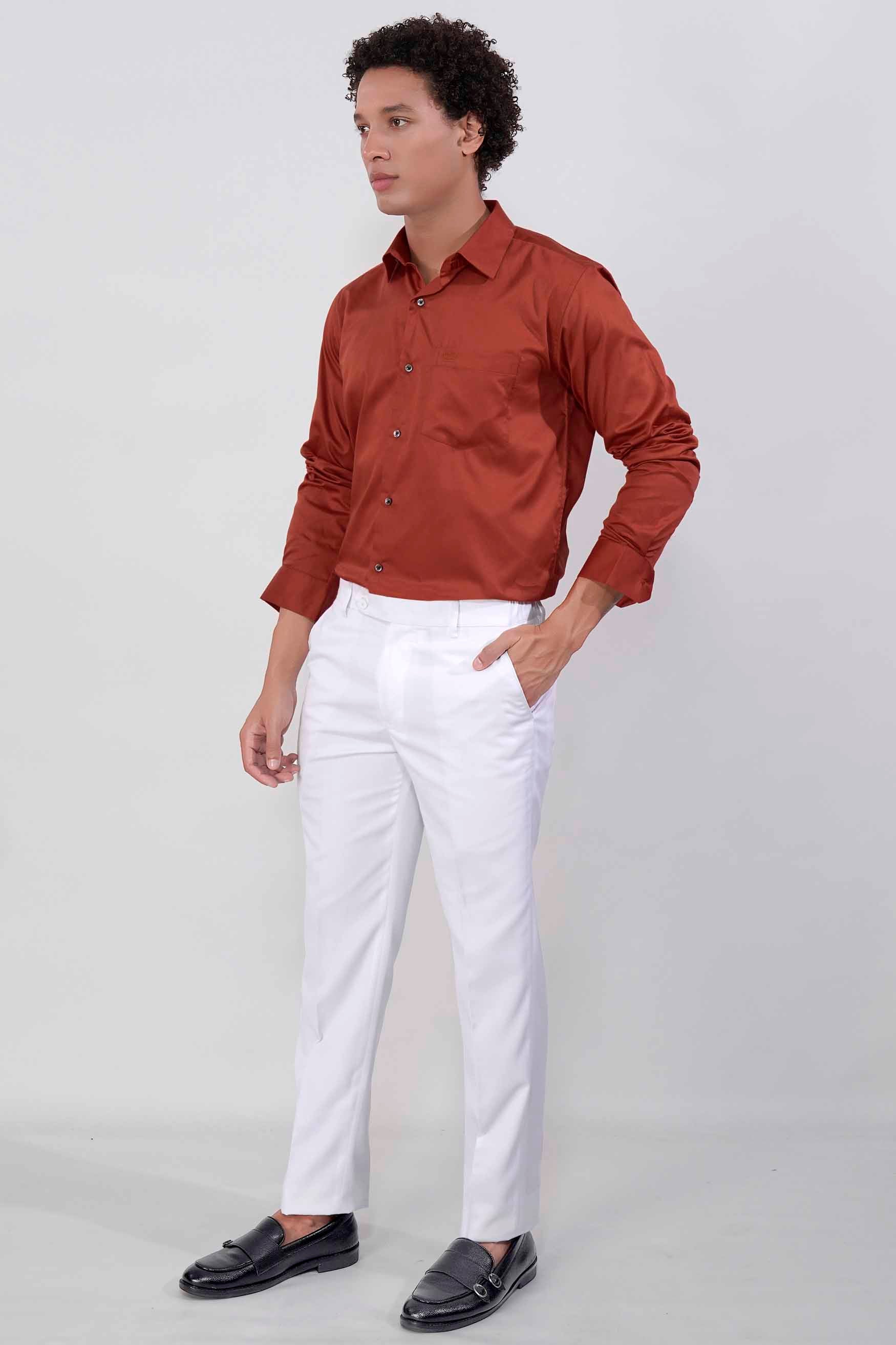 Deep Chestnut Orange Formal Plain-Solid Premium Cotton Shirt For Men