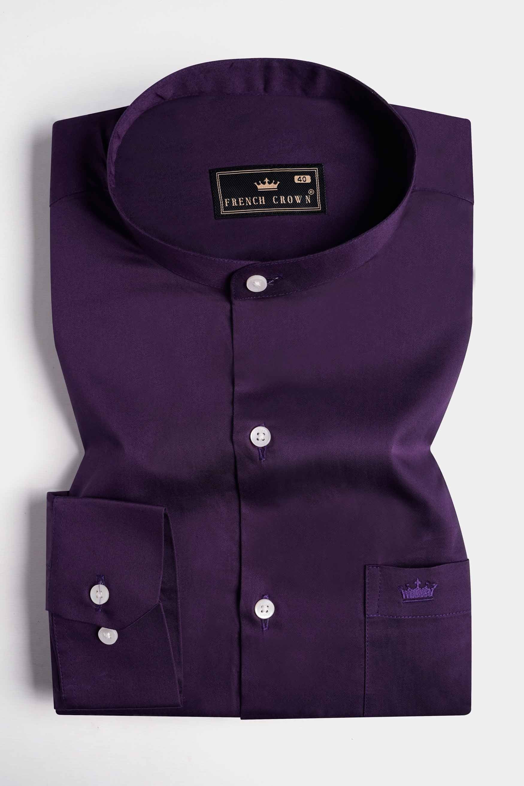 Thunder Purple Subtle Sheen Super  Soft Premium Cotton Mandarin Shirt