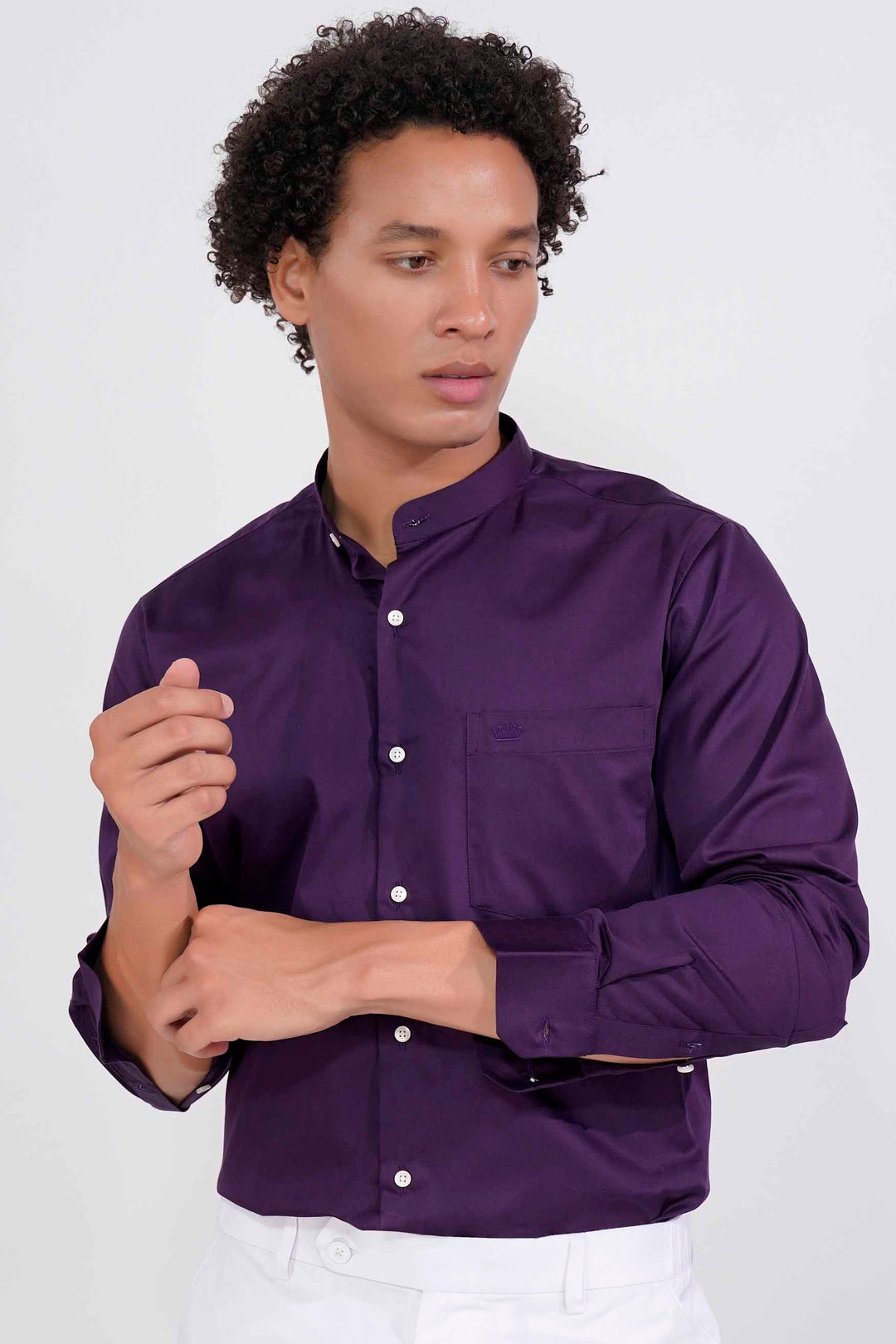 THUNDER PURPLE SUBTLE SHEEN SUPER SOFT PREMIUM COTTON MANDARIN SHIRT