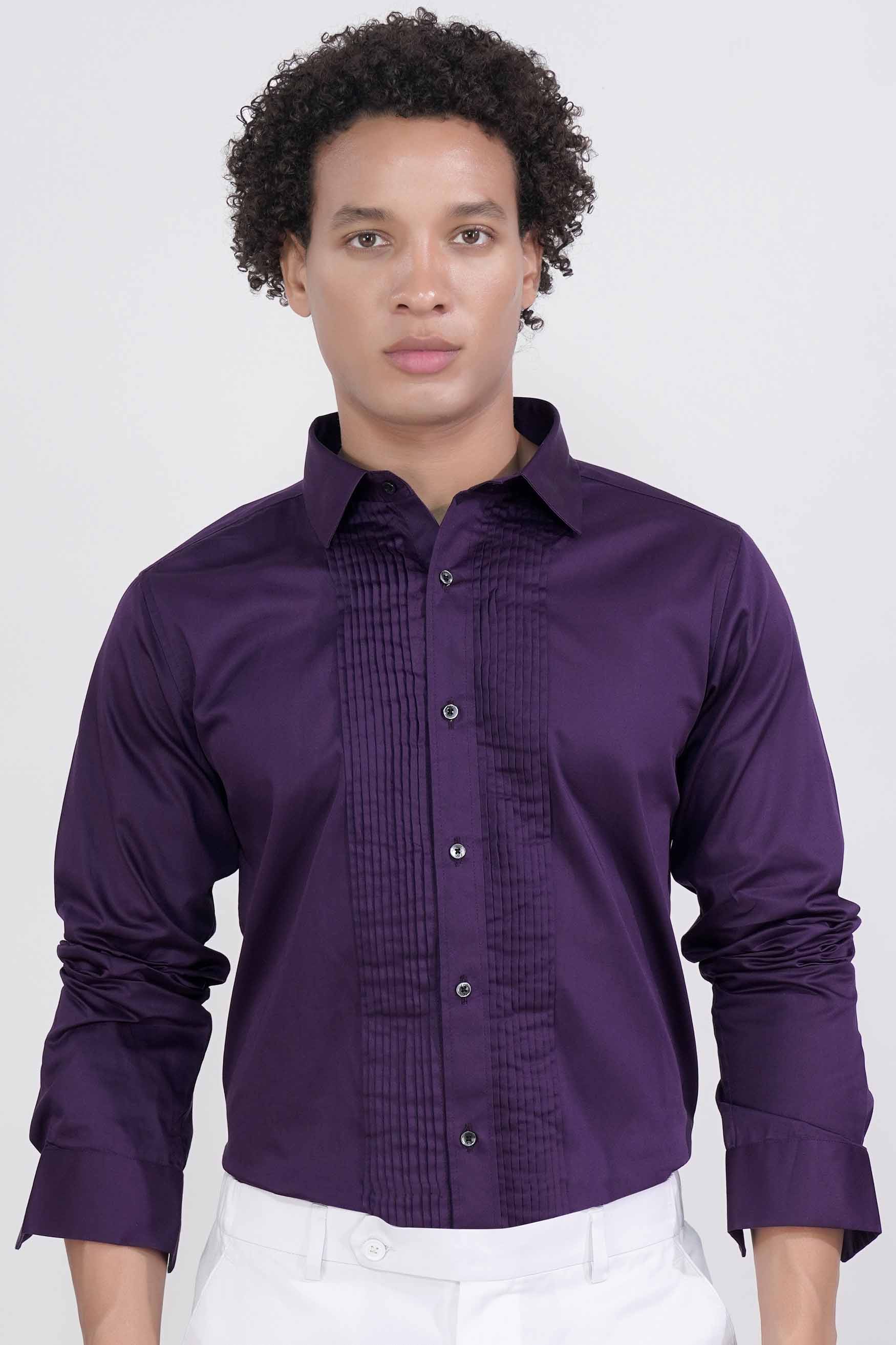 Thunder Purple Subtle Sheen Super  Soft Premium Cotton Tuxedo Shirt