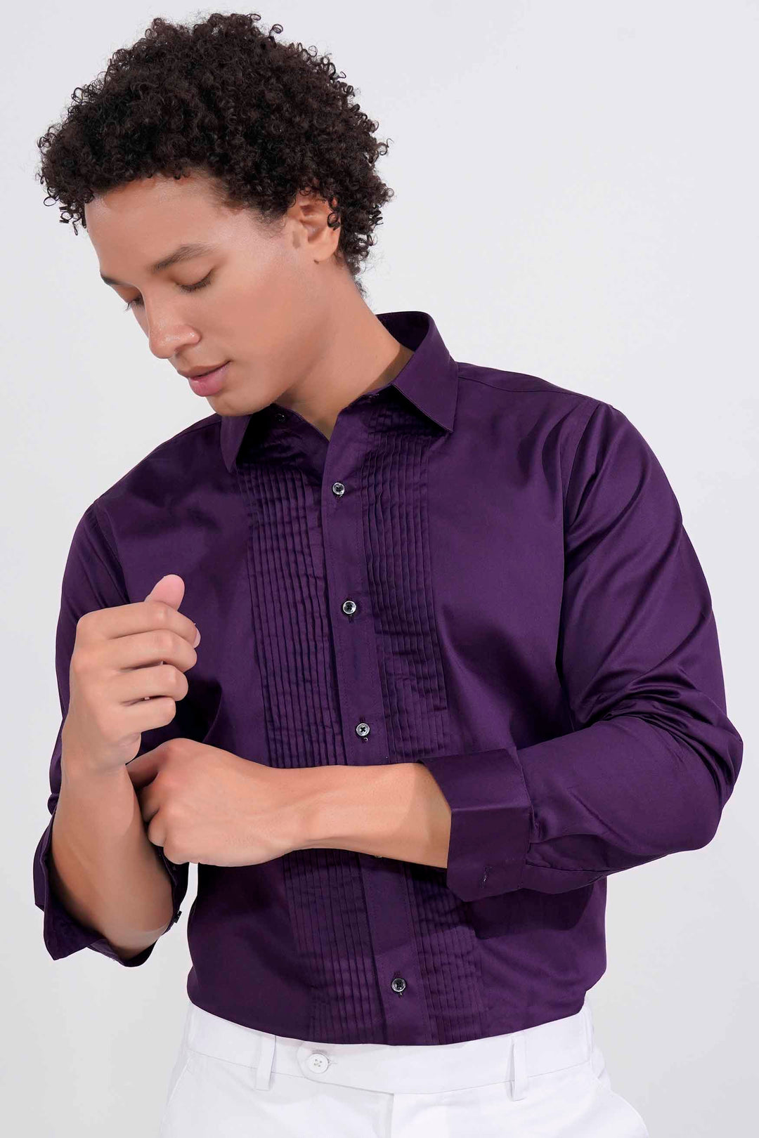 THUNDER PURPLE SUBTLE SHEEN SUPER SOFT PREMIUM COTTON TUXEDO SHIRT