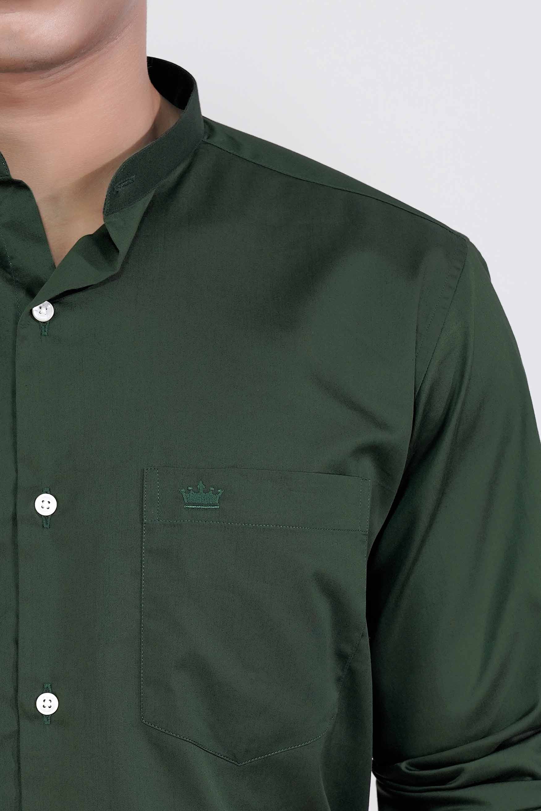 Everglade Green Subtle Sheen Super  Soft Premium Cotton Mandarin Shirt