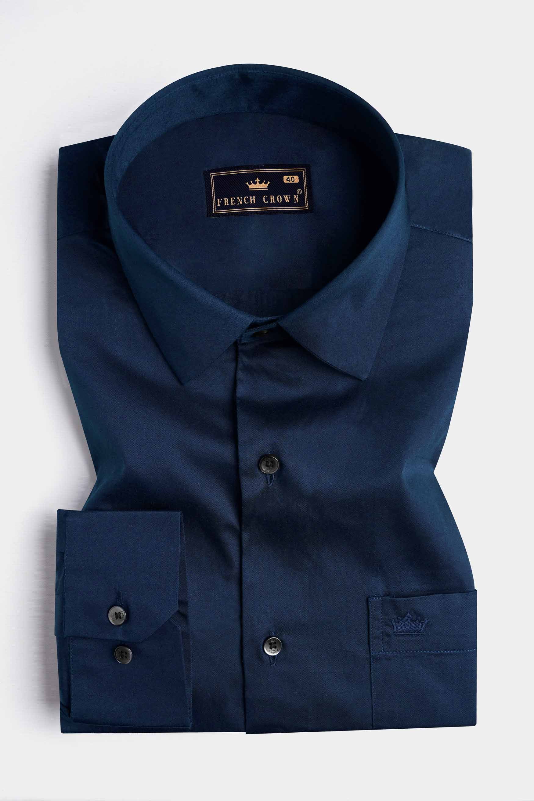 Tangaroa Blue Subtle Sheen Super  Soft Premium Cotton Shirt