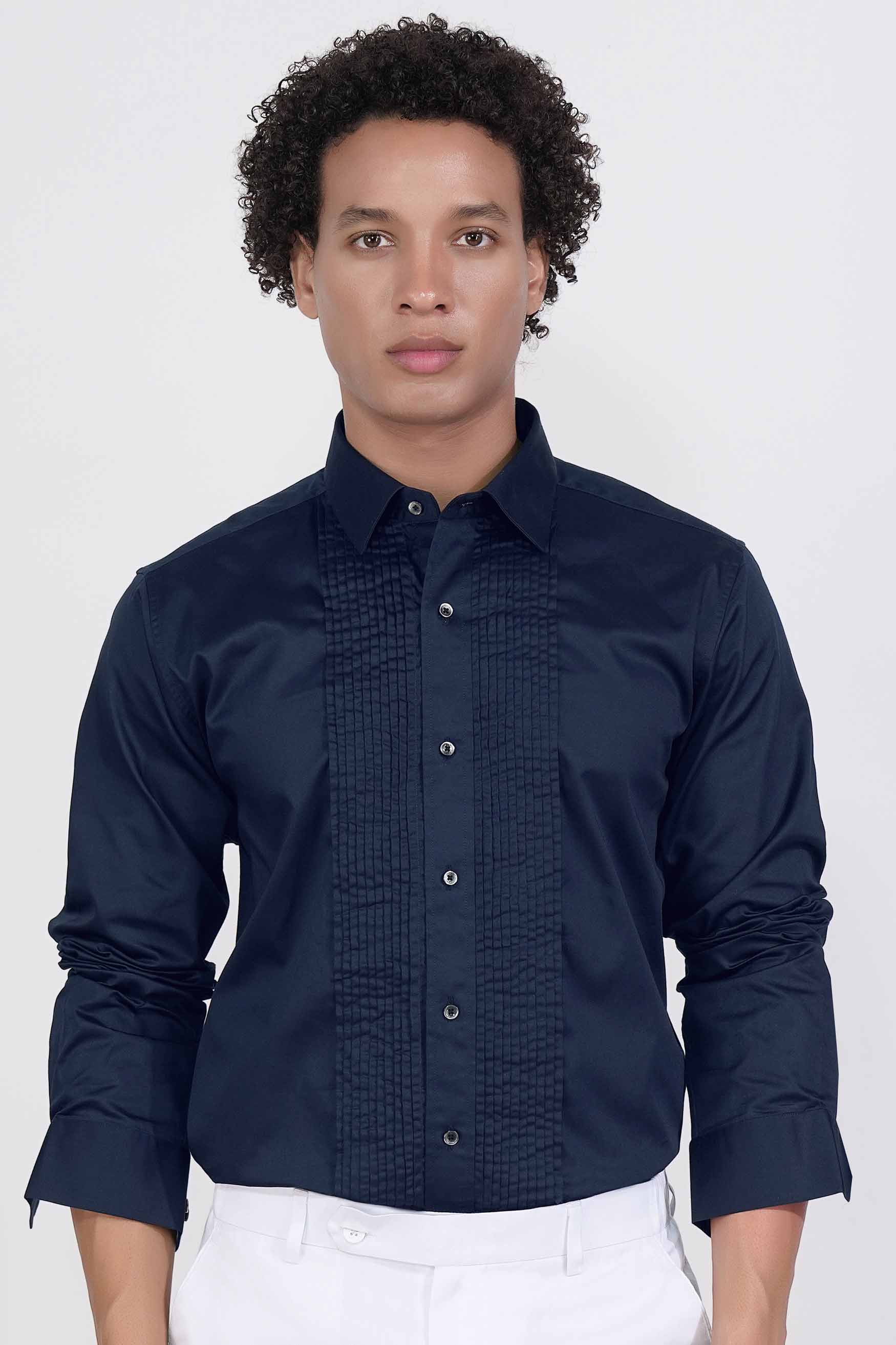 Tangaroa Blue Subtle Sheen Super  Soft Premium Cotton Tuxedo Shirt