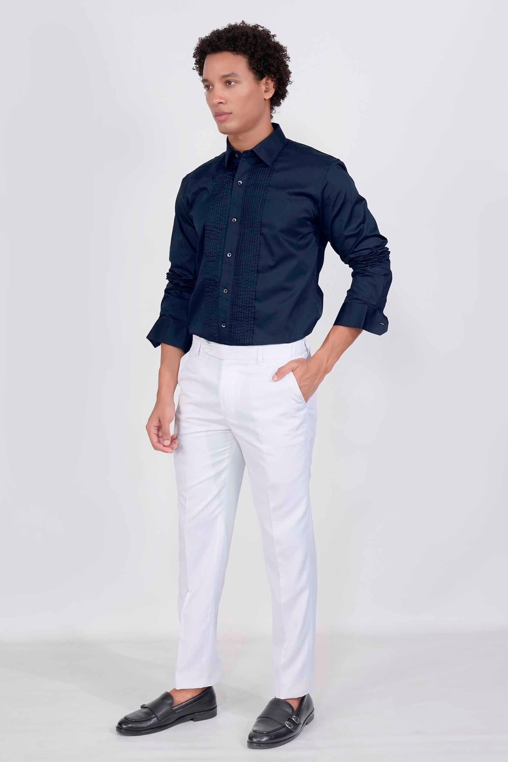 Tangaroa Blue Subtle Sheen Super  Soft Premium Cotton Tuxedo Shirt