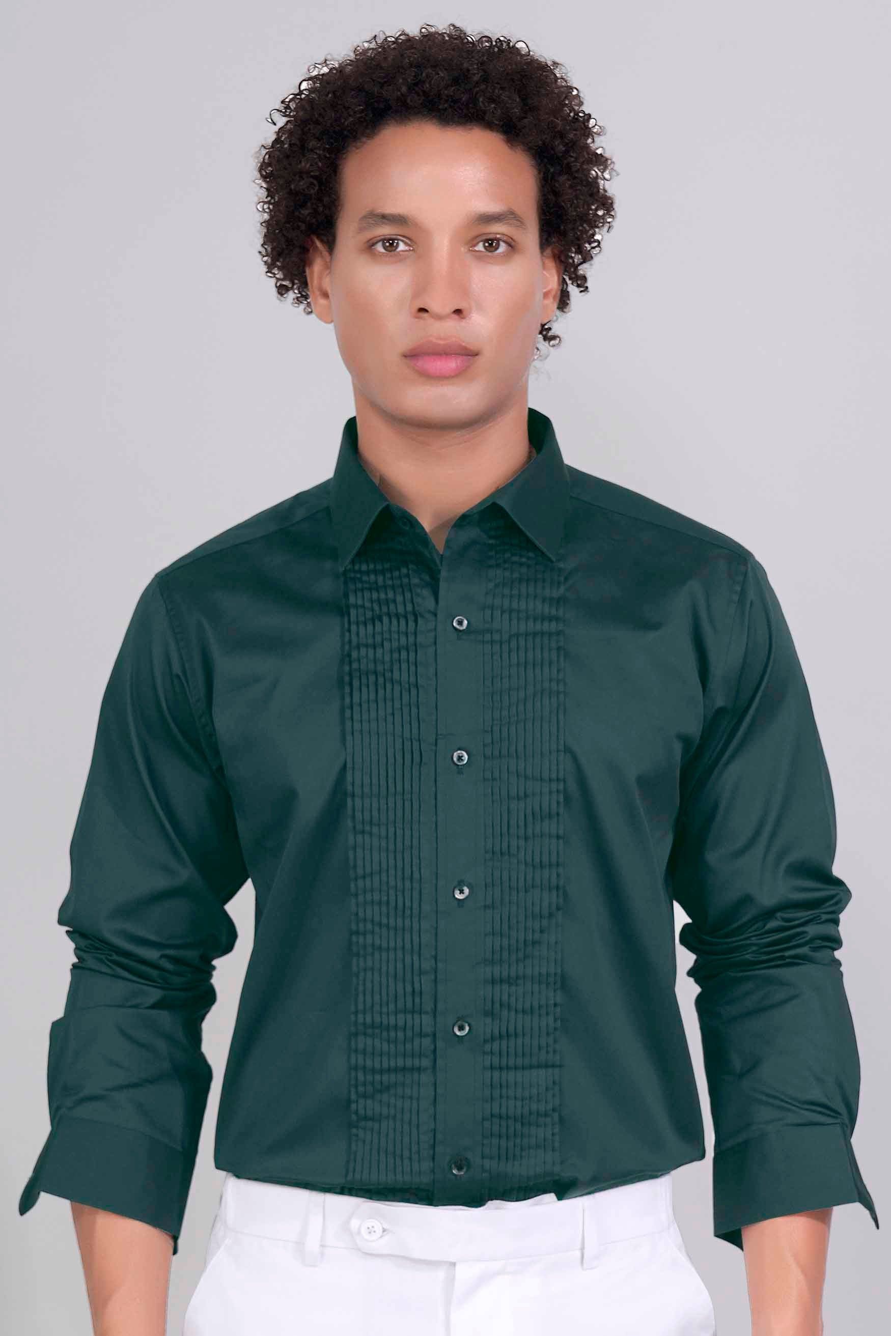 Dark Slate Green Subtle Sheen Super  Soft Premium Cotton Tuxedo Shirt