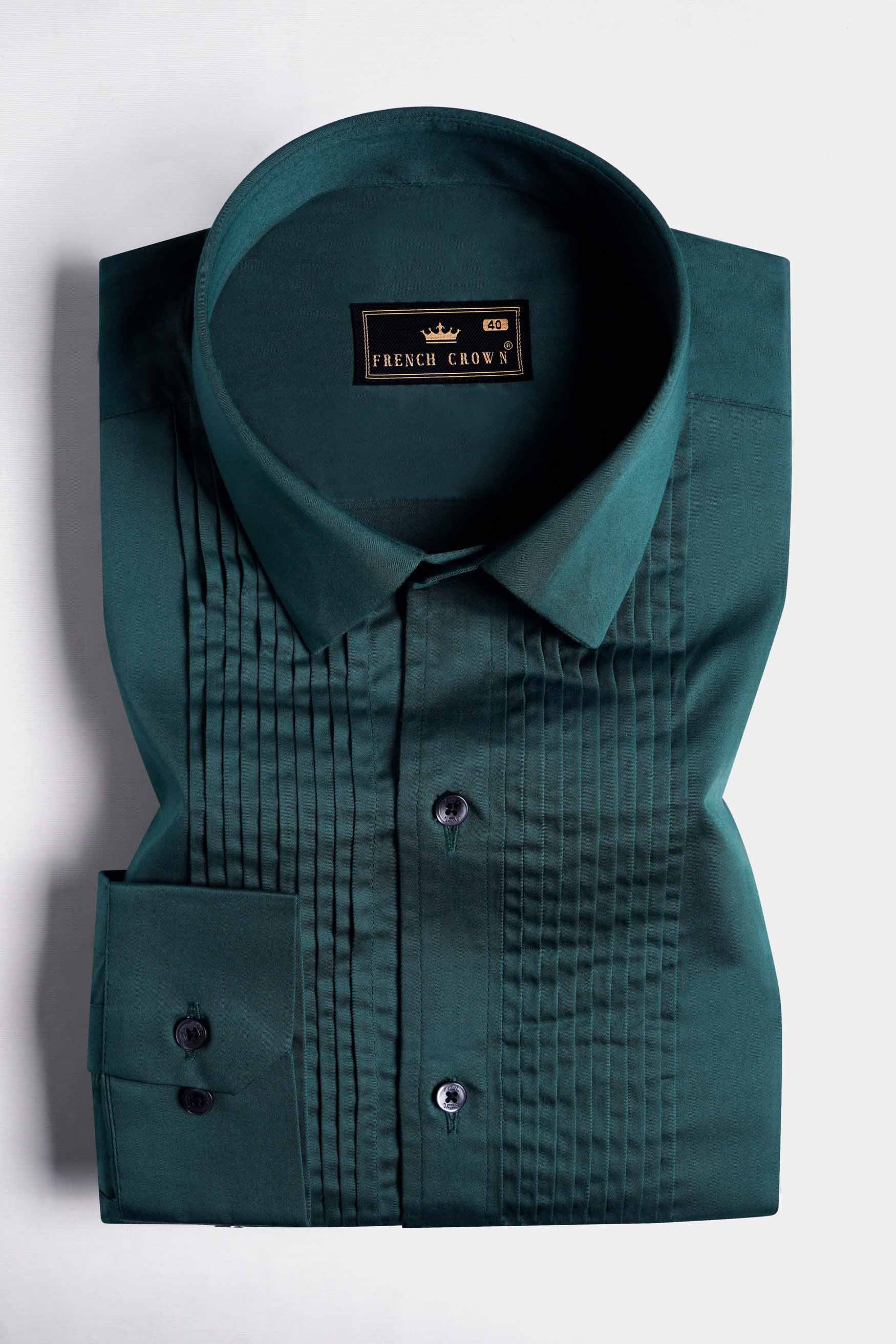 Dark Slate Green Subtle Sheen Super  Soft Premium Cotton Tuxedo Shirt