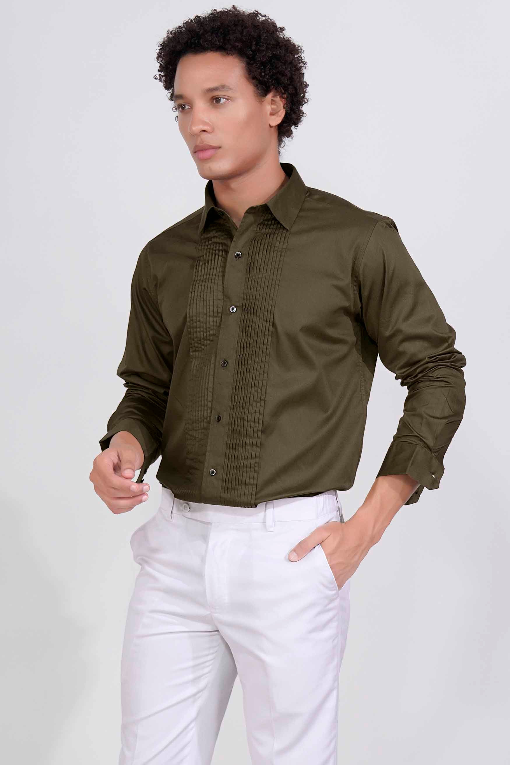 Iroko Brown Subtle Sheen Super  Soft Premium Cotton Tuxedo Shirt