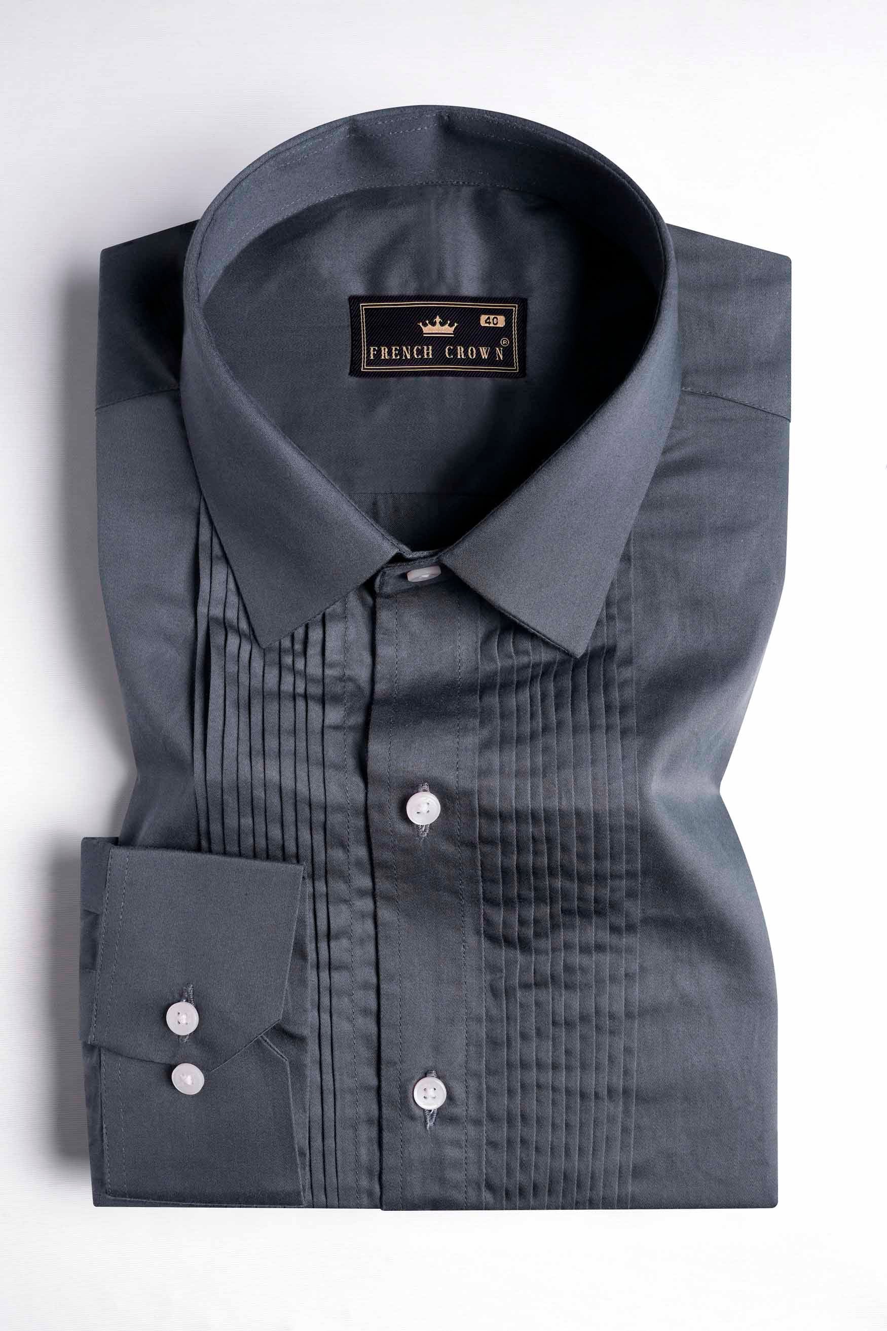 Mulled Gray Subtle Sheen Super Soft Premium Cotton Tuxedo Shirt