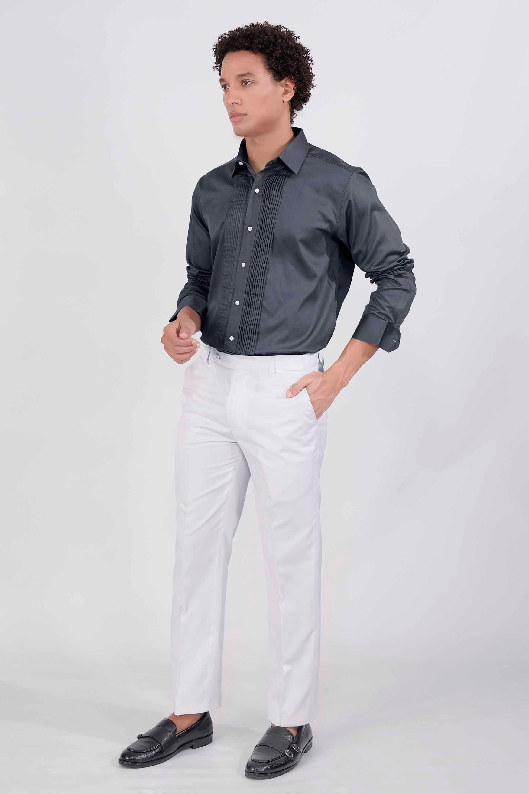 Mulled Gray Subtle Sheen Super Soft Premium Cotton Tuxedo Shirt