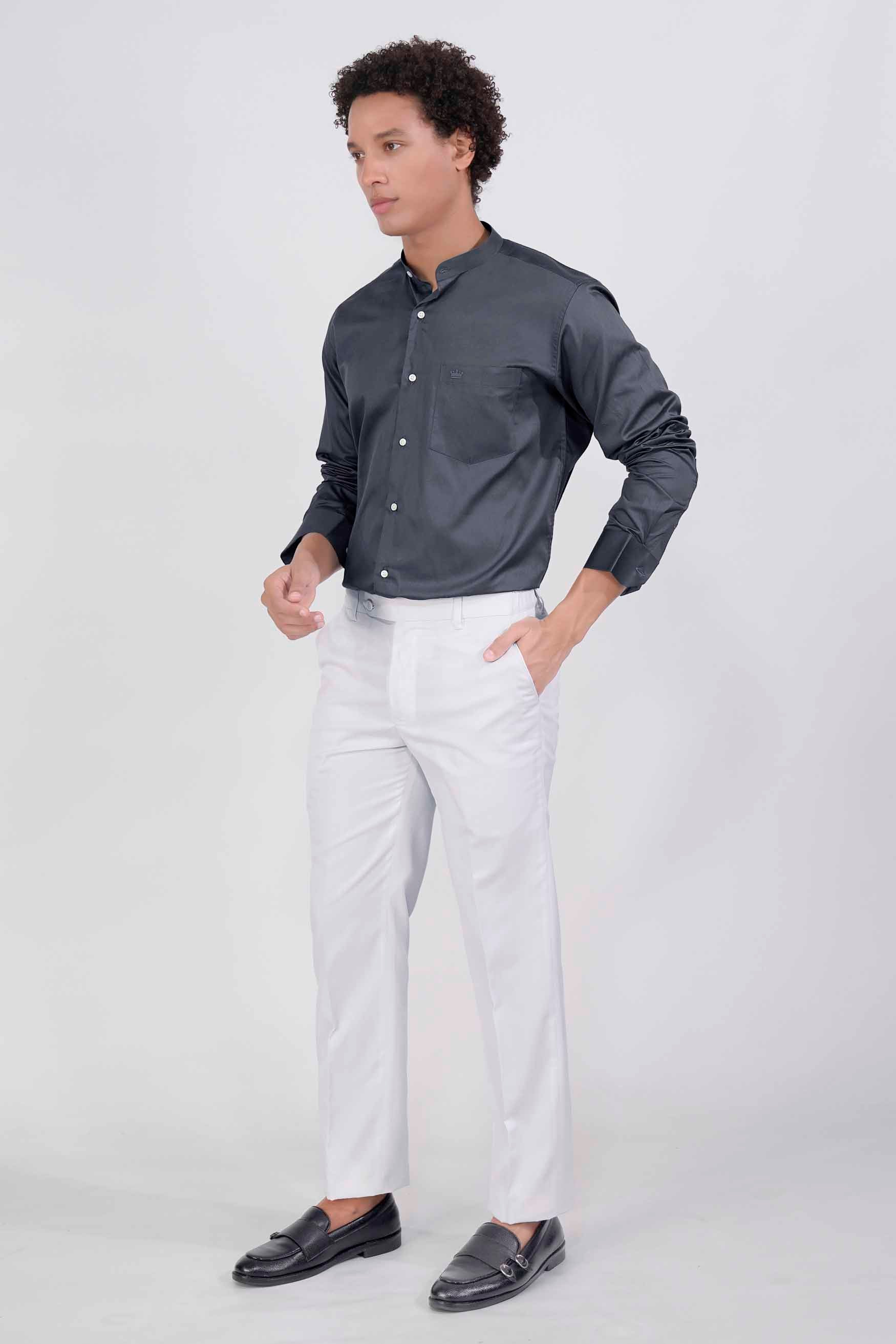 Mulled Gray Subtle Sheen Super Soft Premium Cotton Mandarin Shirt