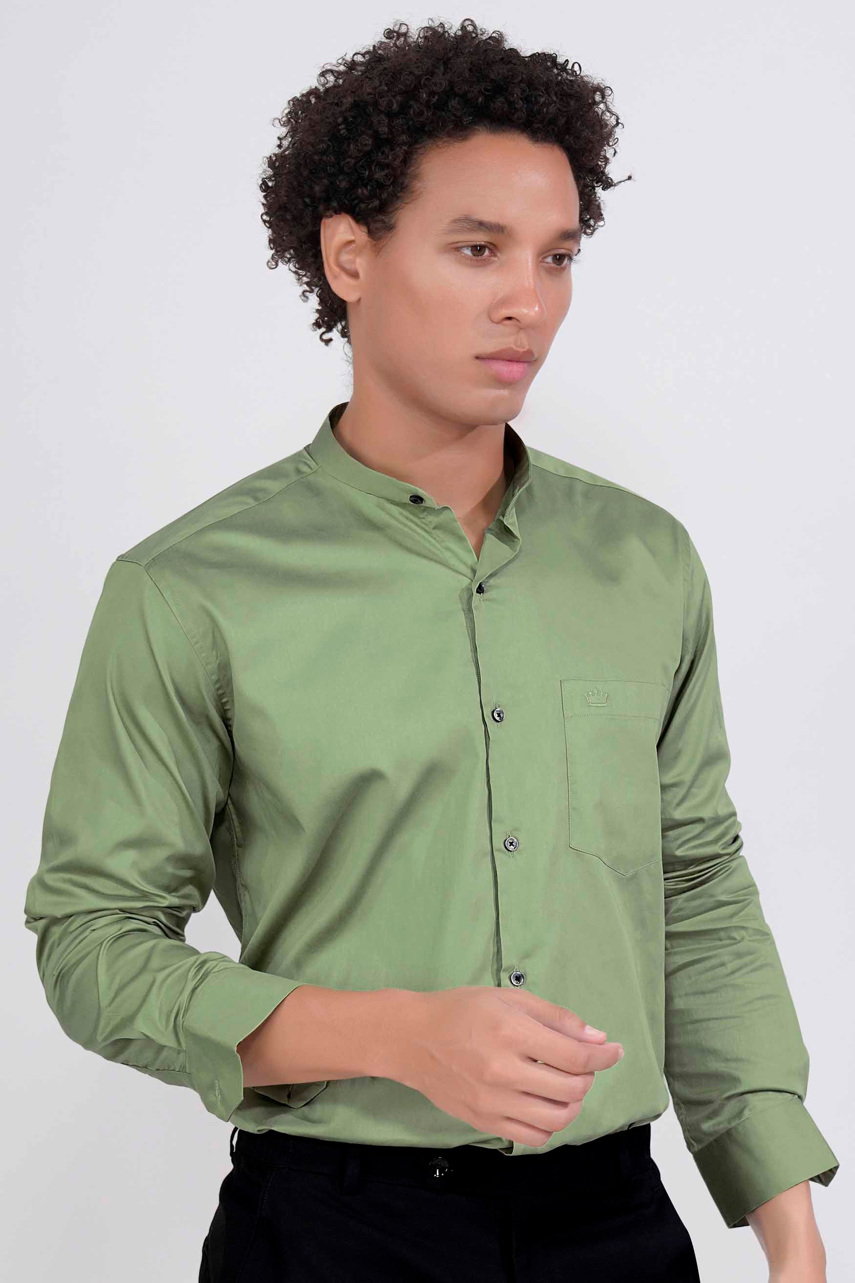 Pale Oyster Green Subtle Sheen Super Soft Premium Cotton Mandarin Shirt