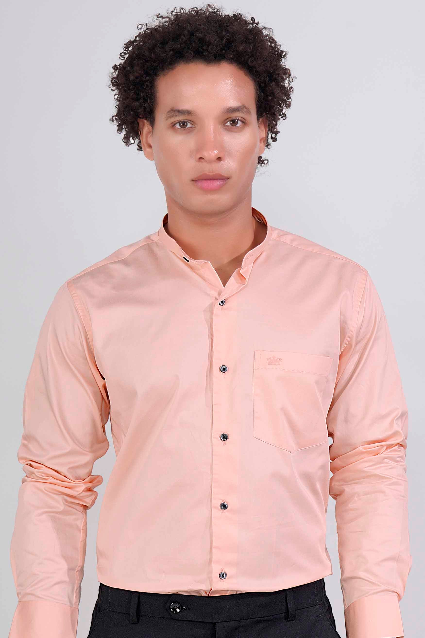 Oyster Pink Subtle Sheen Super Soft Premium Cotton Mandarin Shirt