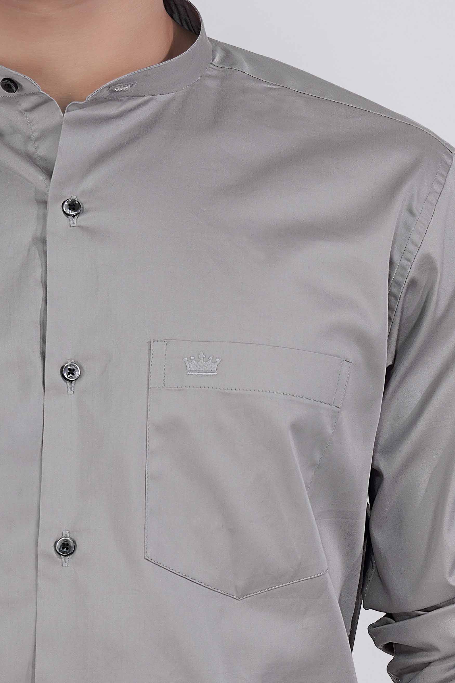 Mountain Mist Gray Subtle Sheen Super Soft Premium Cotton Mandarin Shirt