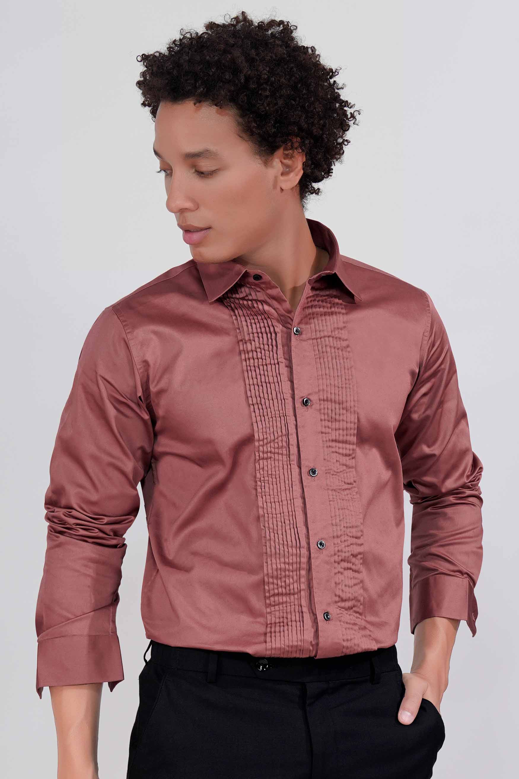 Coral Pink Subtle Sheen Super Soft Premium Cotton Tuxedo Shirt