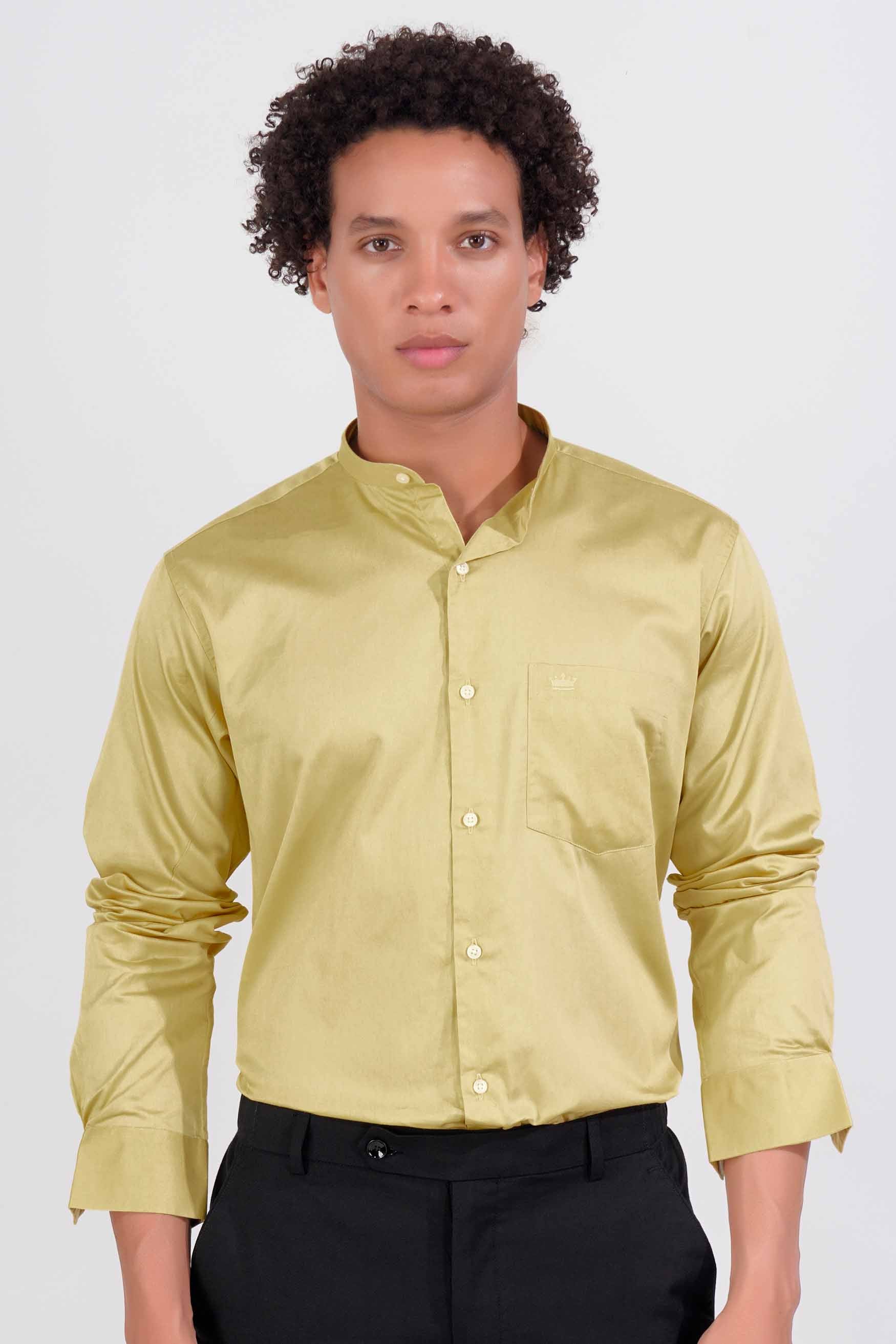 Fawn Brown Subtle Sheen Super Soft Premium Cotton Mandarin Shirt