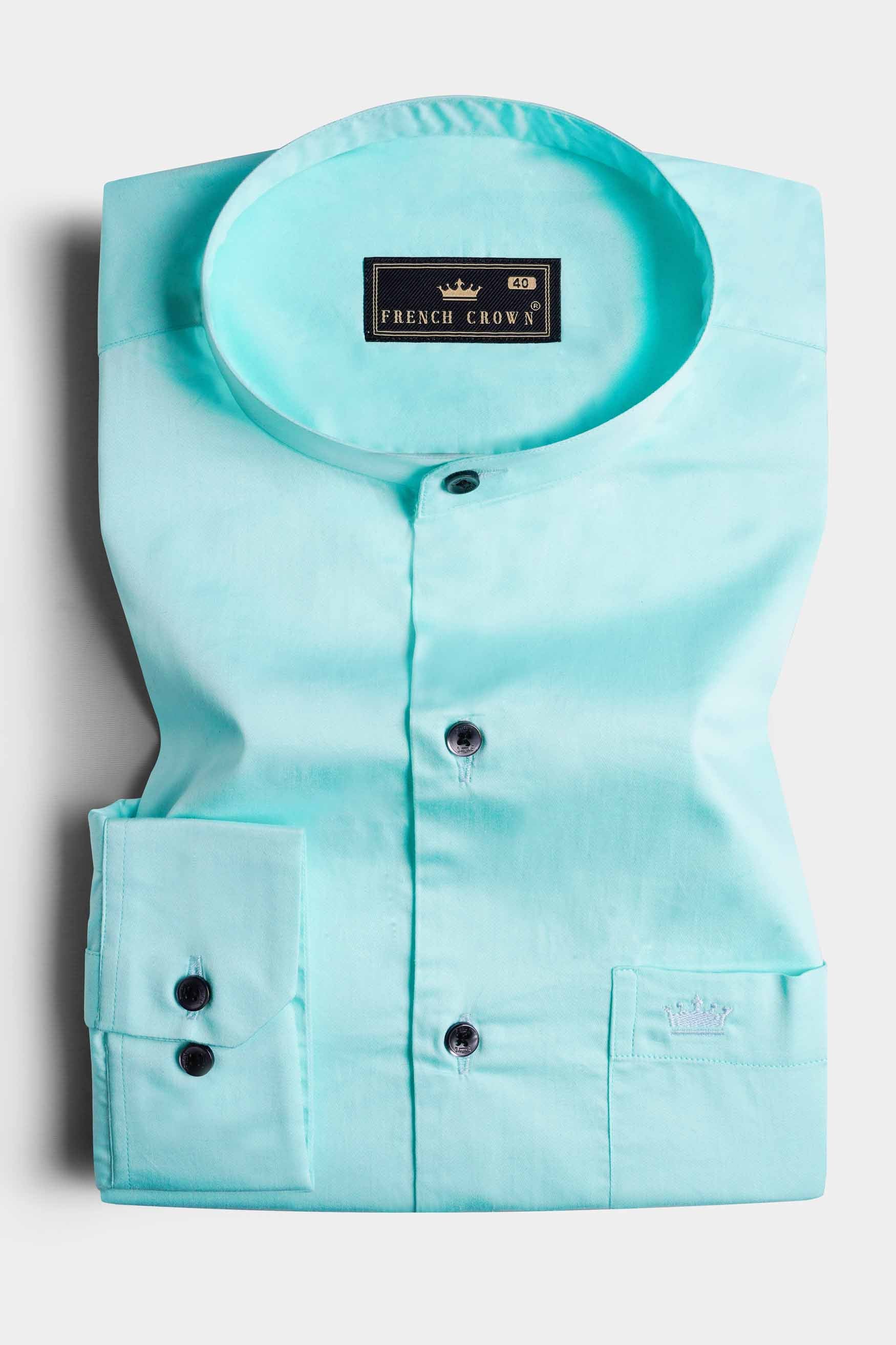 Mizuasagi Blue Subtle Sheen Super Soft Premium Cotton Mandarin Shirt