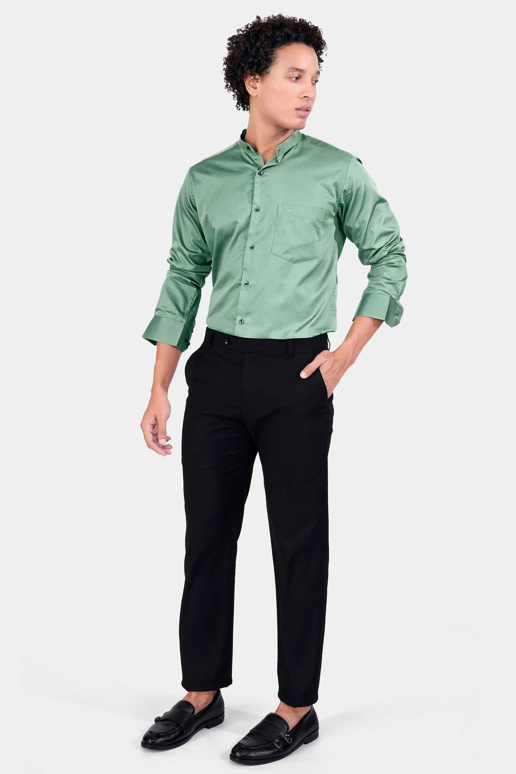 Oxley Green Subtle Sheen Super Soft Premium Cotton Mandarin Shirt
