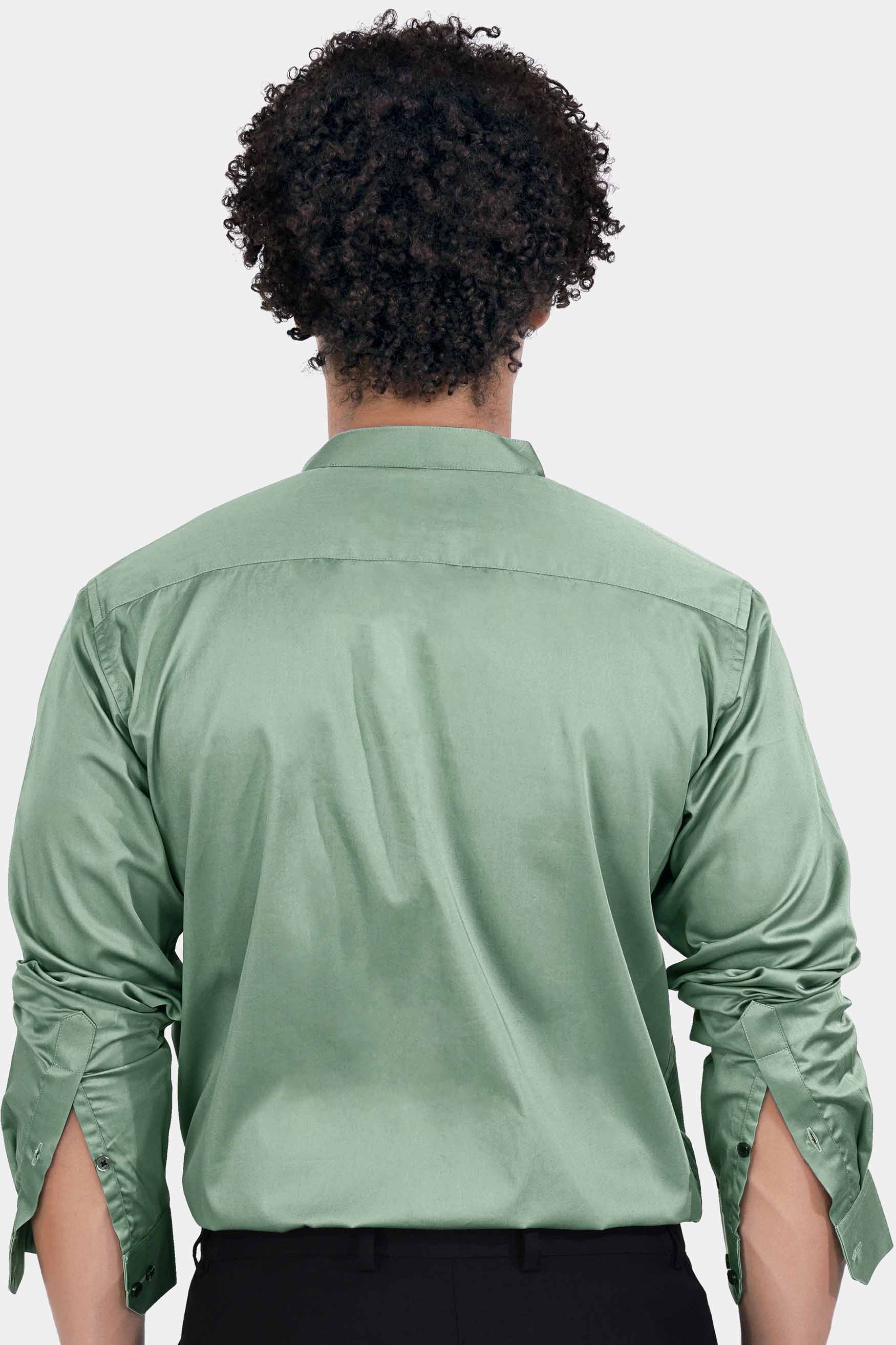 Oxley Green Subtle Sheen Super Soft Premium Cotton Mandarin Shirt