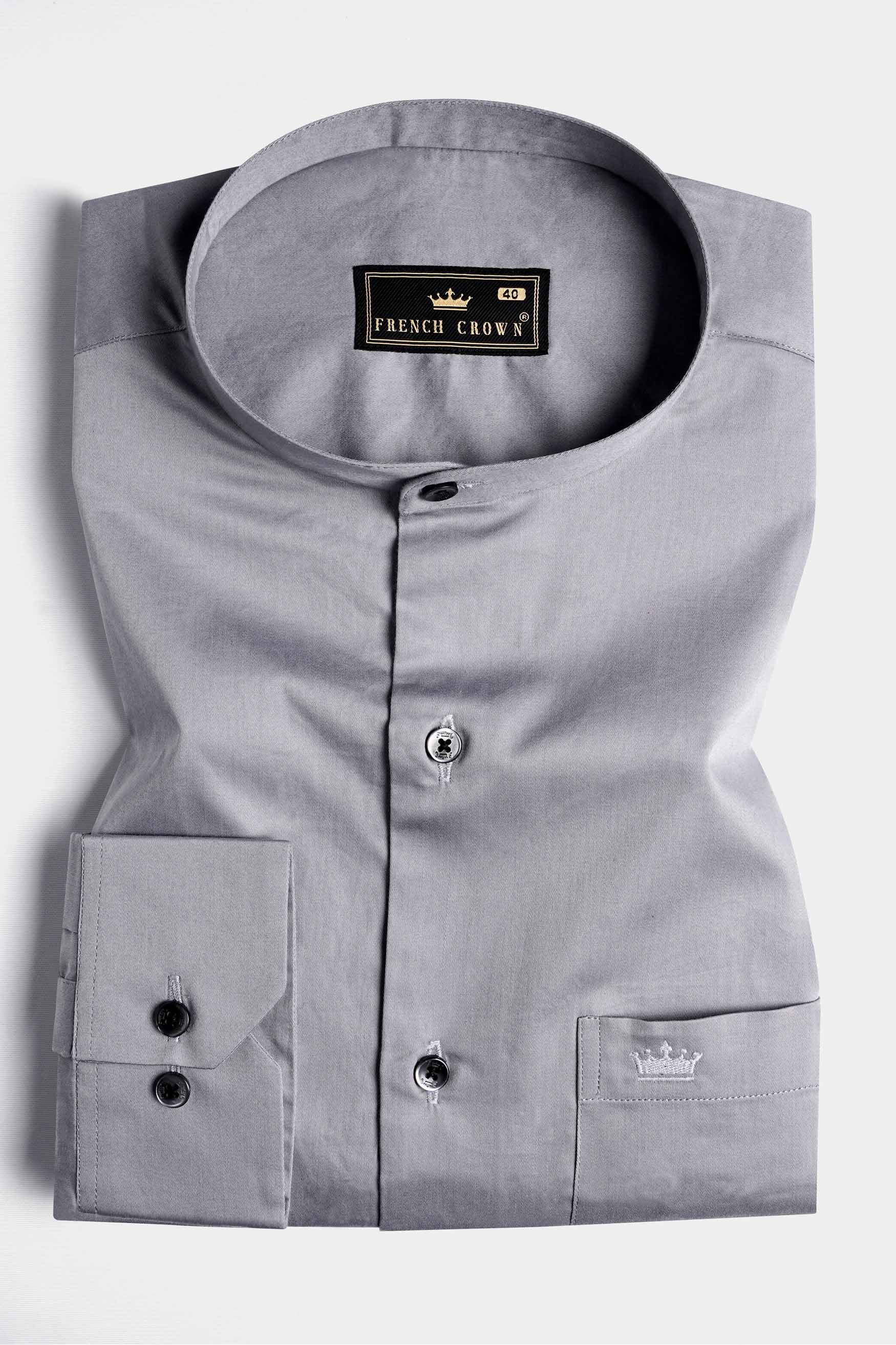 Boulder Gray Subtle Sheen Super Soft Premium Cotton Mandarin Shirt