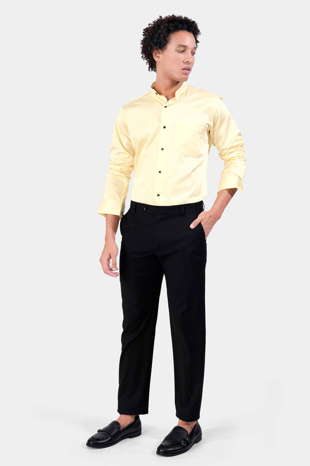 MAIZE BEIGE SUBTLE SHEEN SUPER SOFT PREMIUM COTTON MANDARIN SHIRT