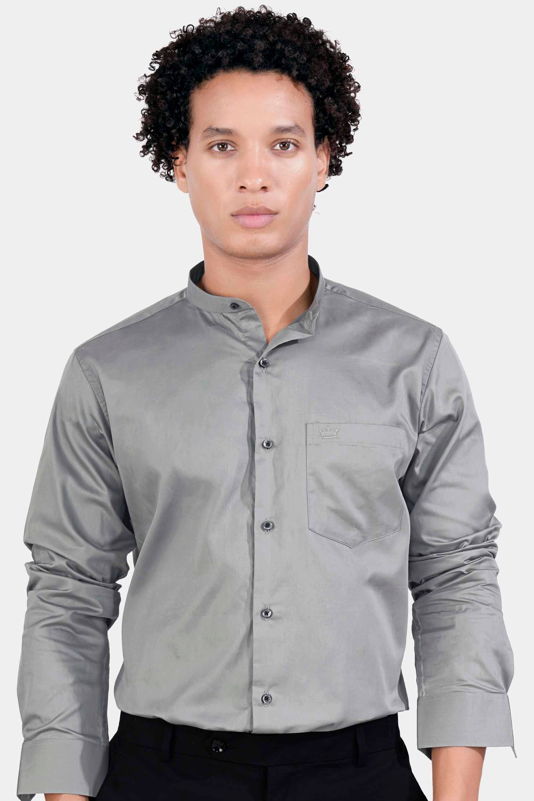 Chalice Gray Subtle Sheen Super Soft Premium Cotton Mandarin Shirt