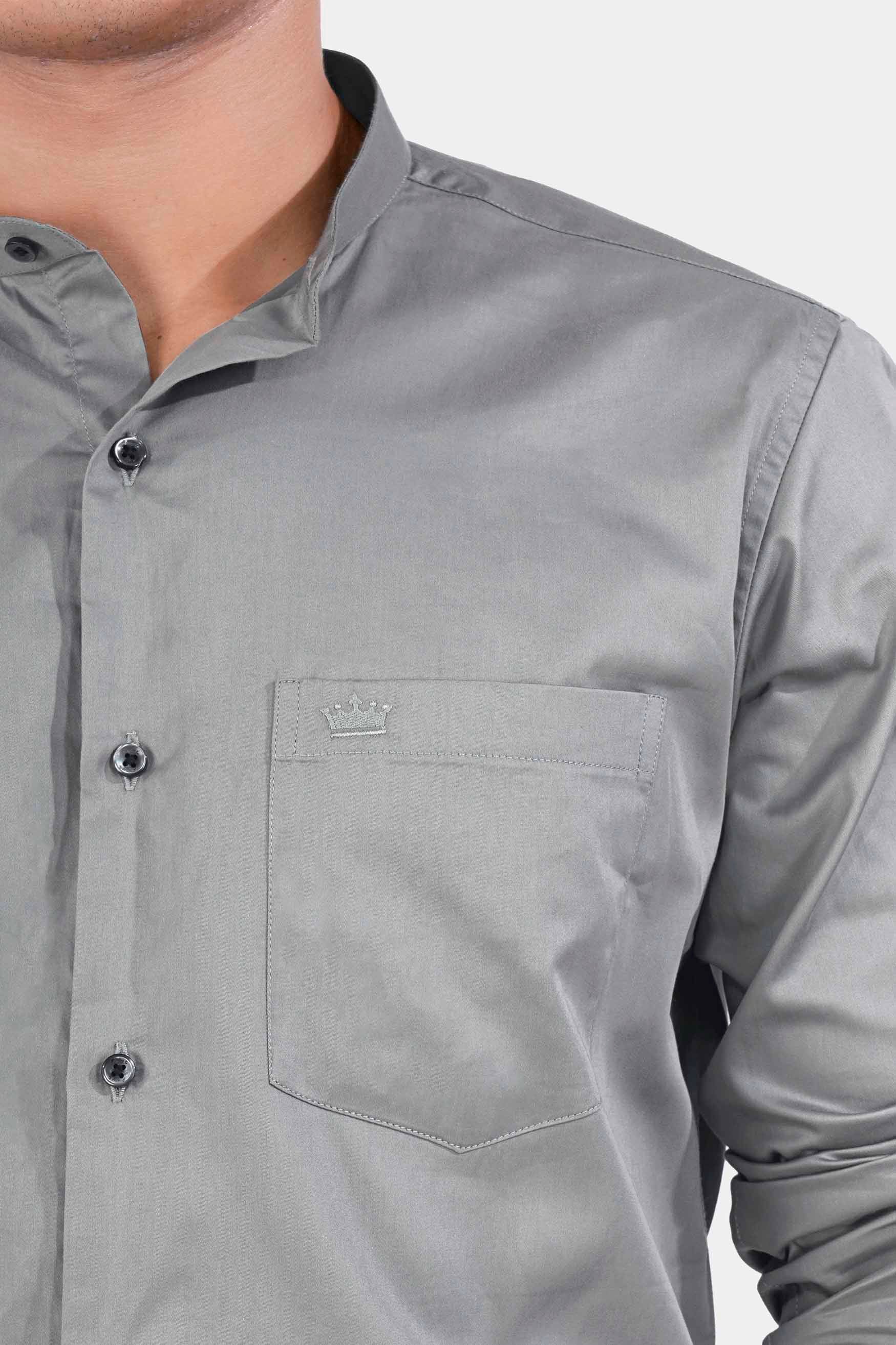 Chalice Gray Subtle Sheen Super Soft Premium Cotton Mandarin Shirt