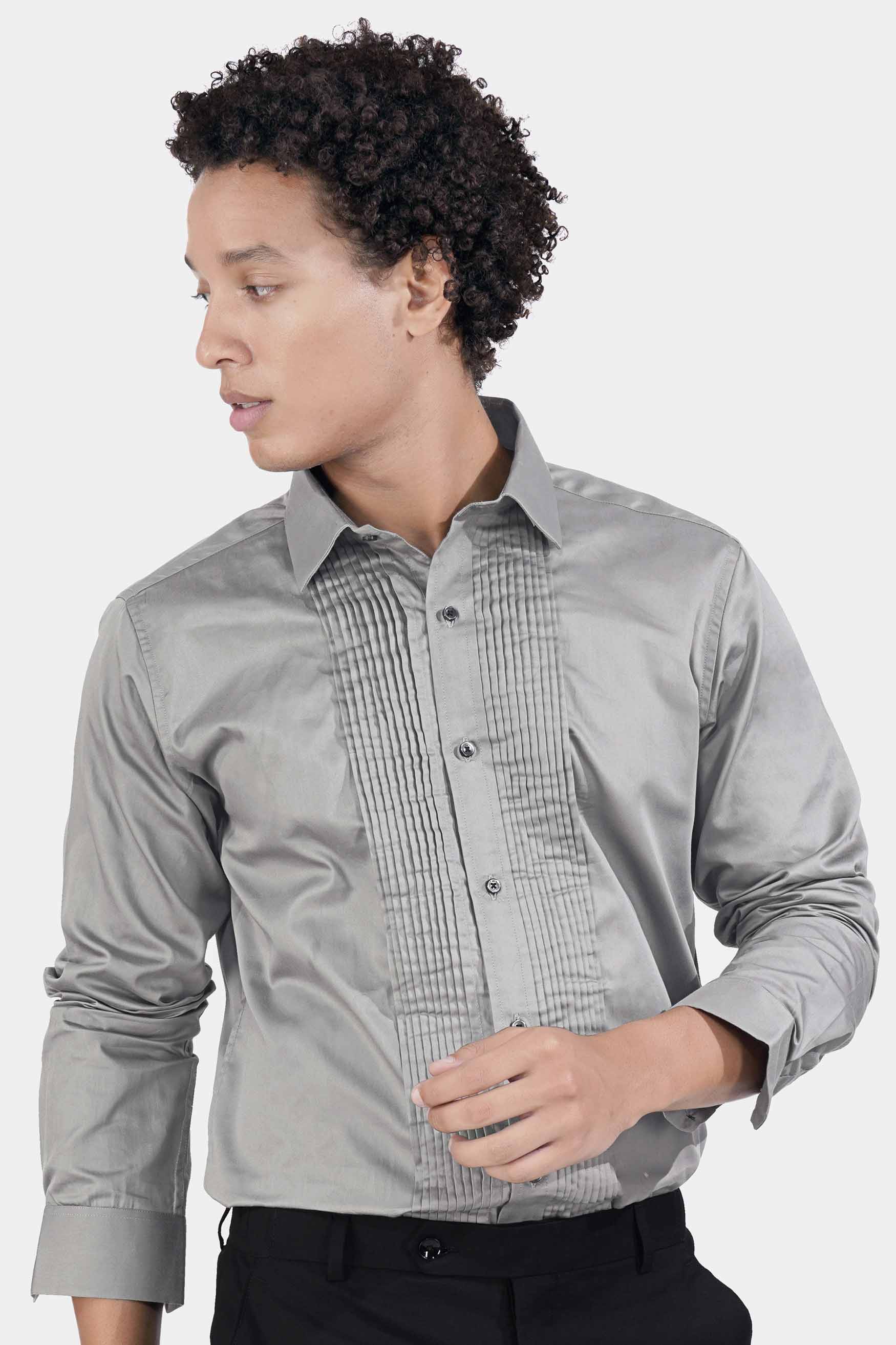 Chalice Gray Subtle Sheen Super Soft Premium Cotton Tuxedo Shirt