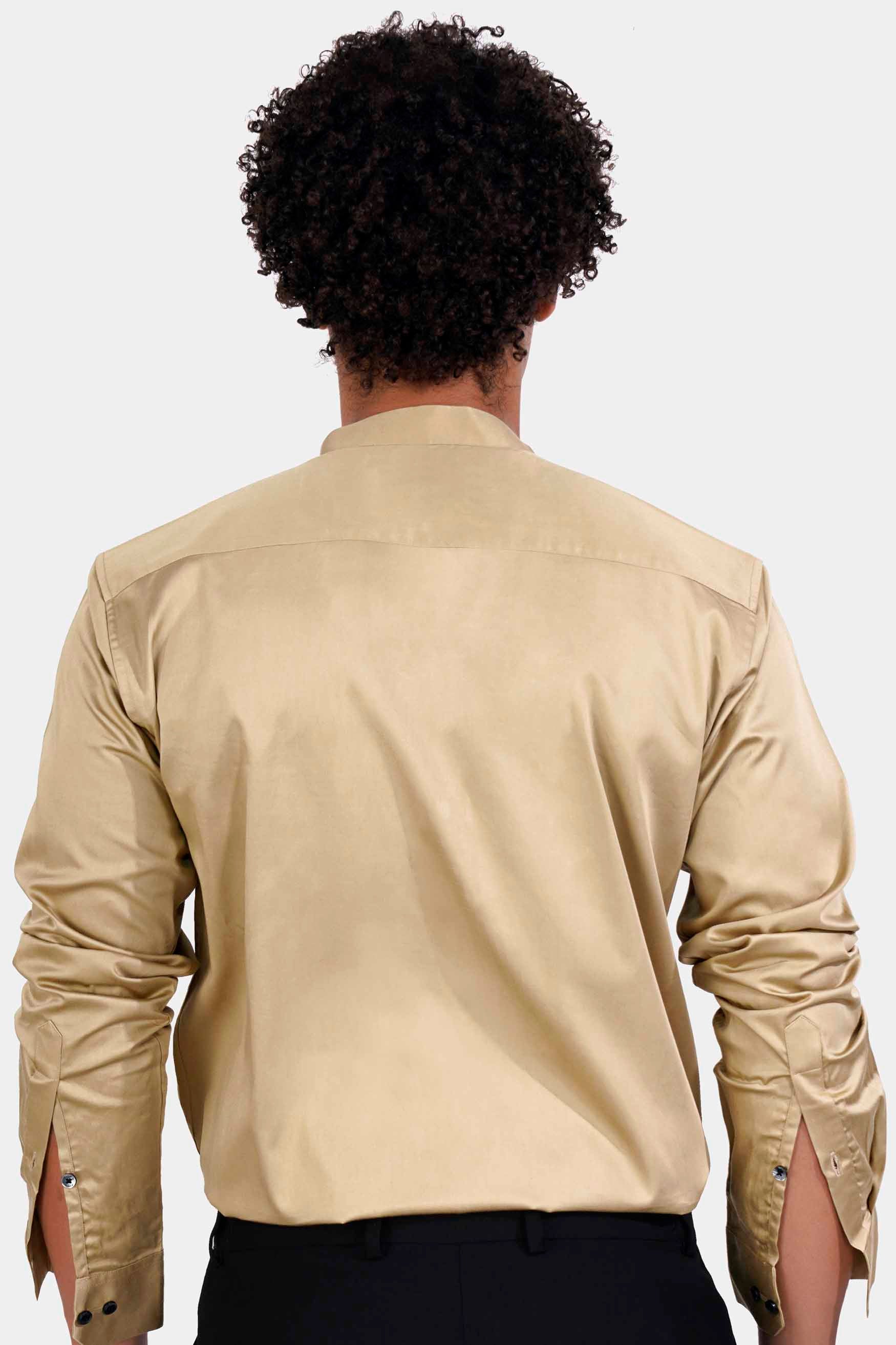 Akaroa Brown Subtle Sheen Super Soft Premium Cotton Mandarin Shirt