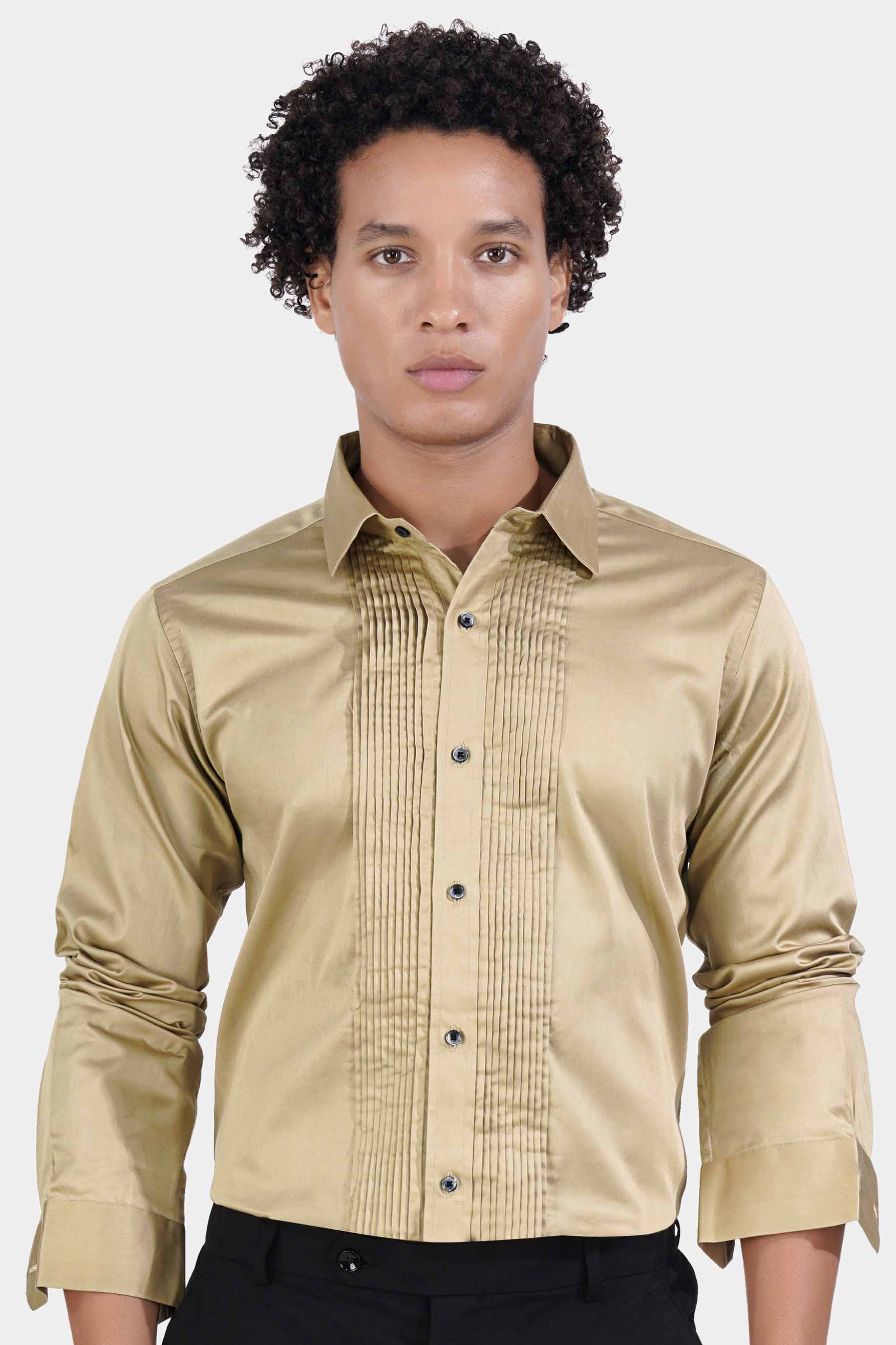 Akaroa Brown Subtle Sheen Super Soft Premium Cotton Tuxedo Shirt