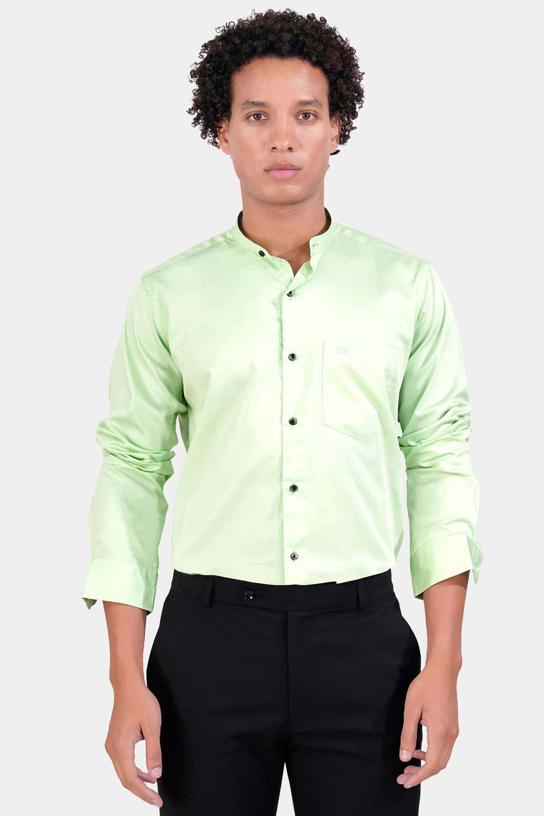 Sage Green Subtle Sheen Super Soft Premium Cotton Mandarin Shirt