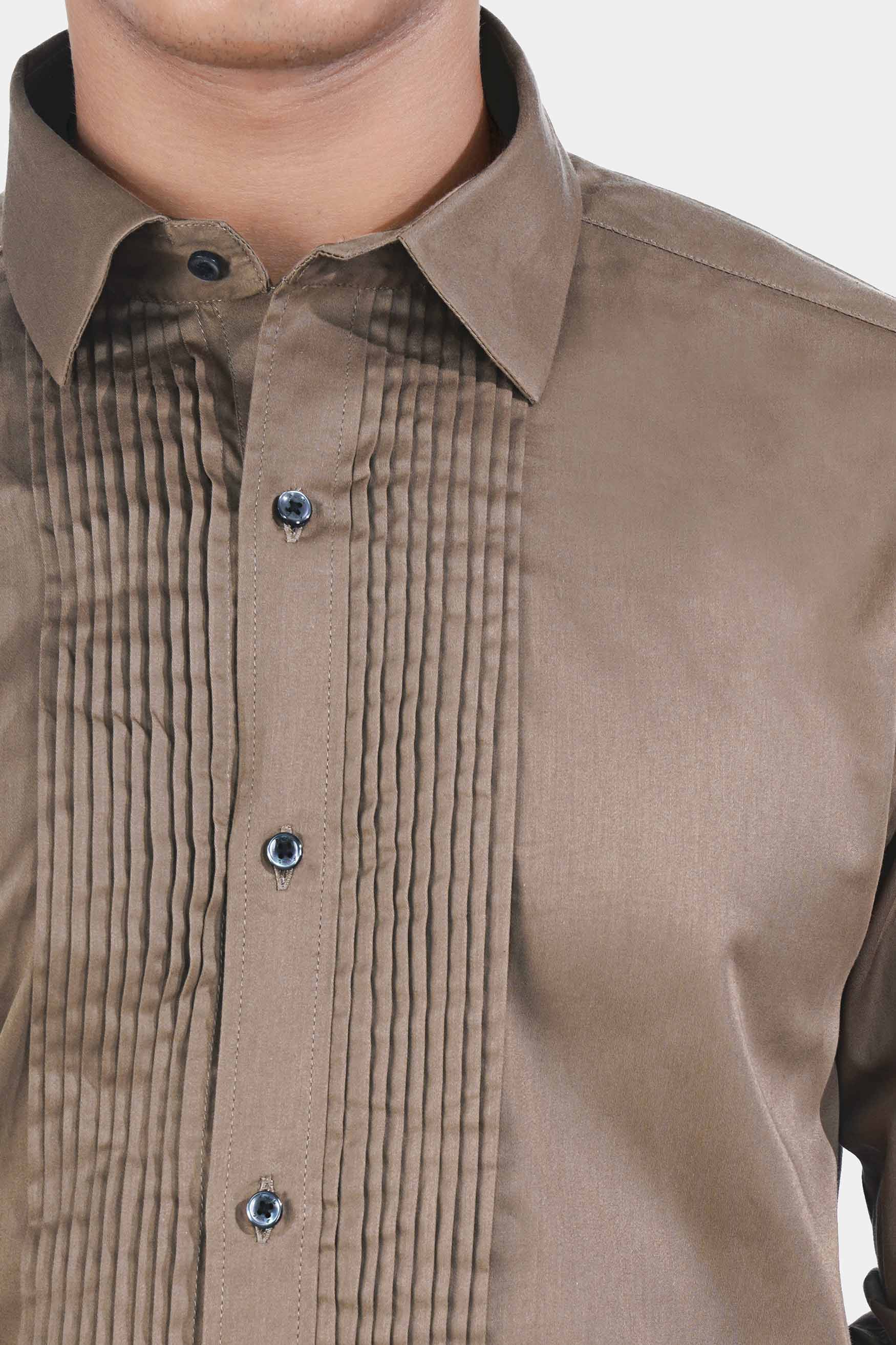 Taupe Brown Subtle Sheen Super Soft Premium Cotton Tuxedo Shirt