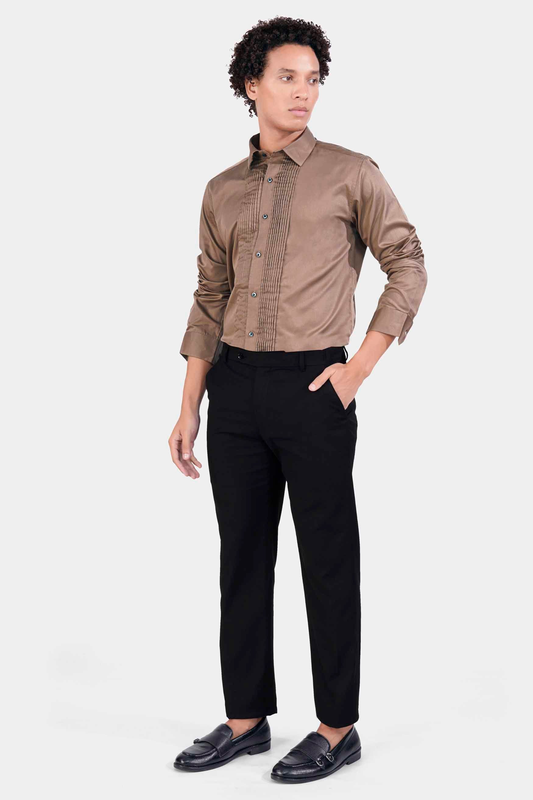 Taupe Brown Subtle Sheen Super Soft Premium Cotton Tuxedo Shirt