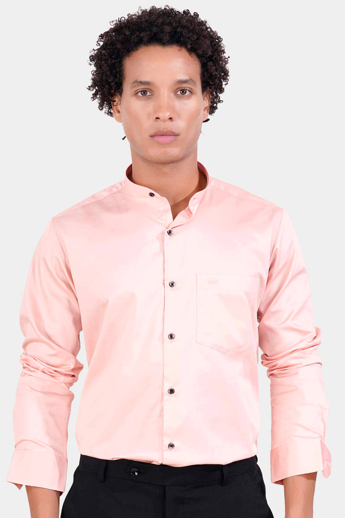 CREPE PEACH SUBTLE SHEEN SUPER SOFT PREMIUM COTTON MANDARIN SHIRT