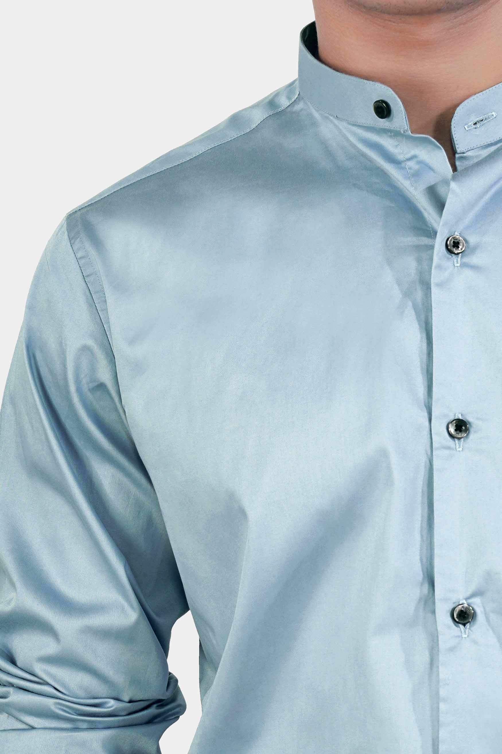 Casper Blue Subtle Sheen Super Soft Premium Cotton Mandarin Shirt