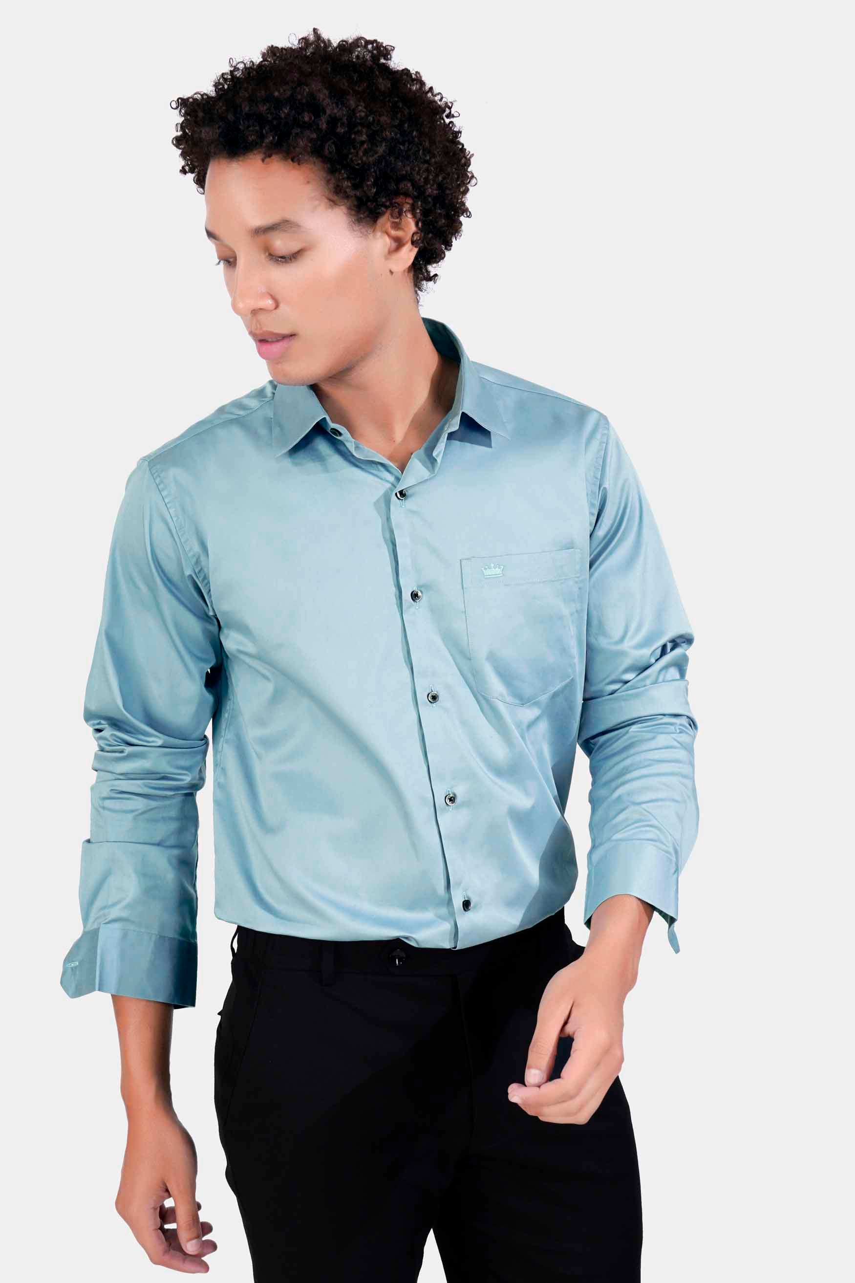 Casper Blue Subtle Sheen Super Soft Premium Cotton Shirt