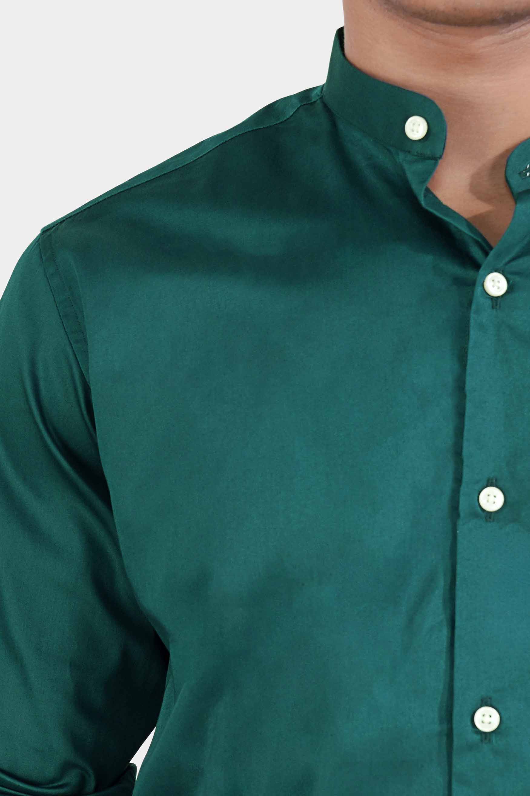 Teal Green Subtle Sheen Super Soft Premium Cotton Mandarin Shirt