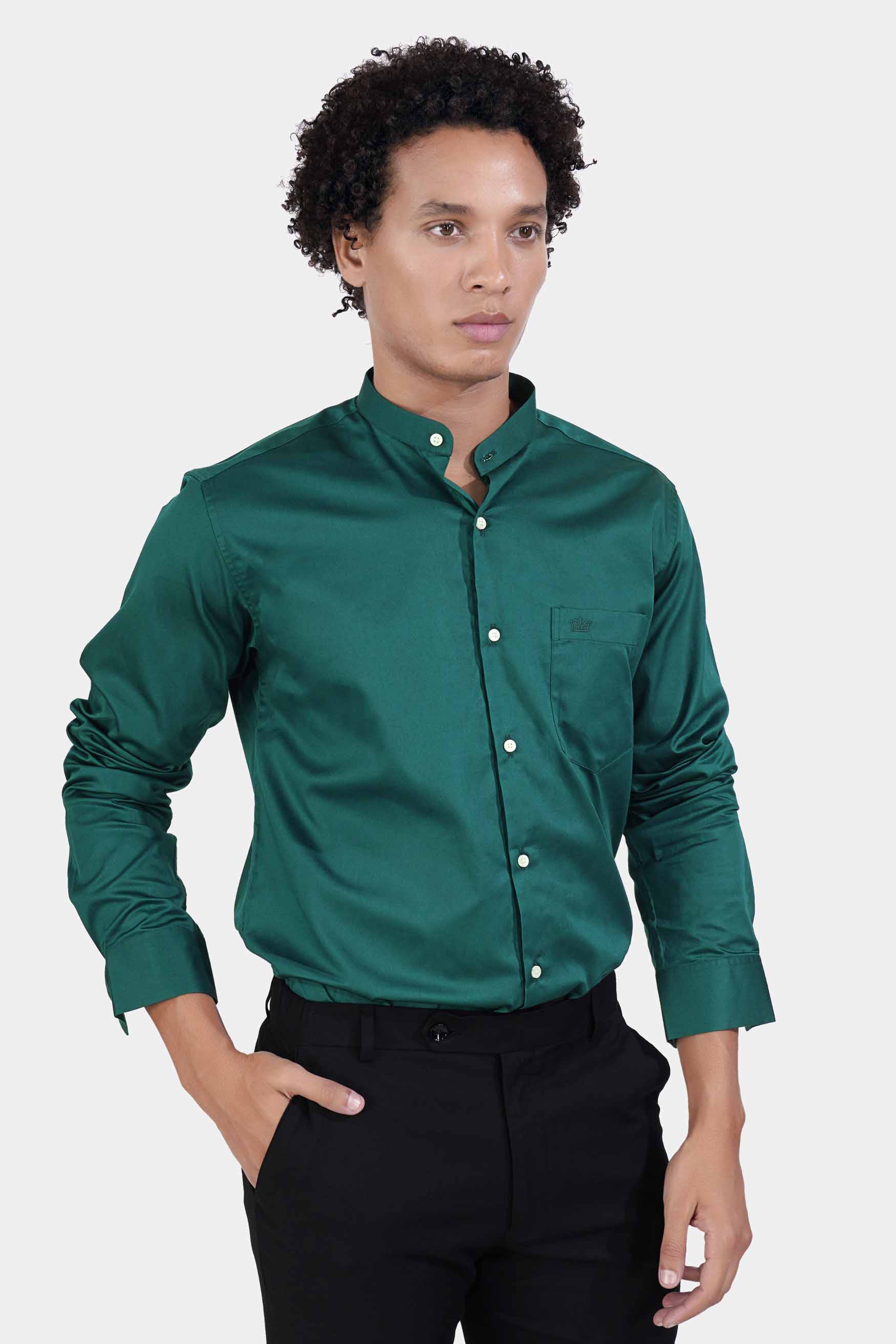 Teal Green Subtle Sheen Super Soft Premium Cotton Mandarin Shirt