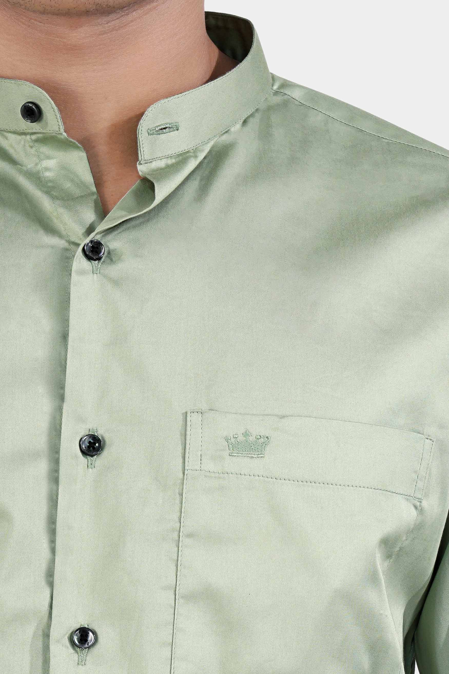 Laurel Green Subtle Sheen Super Soft Premium Cotton Mandarin Shirt