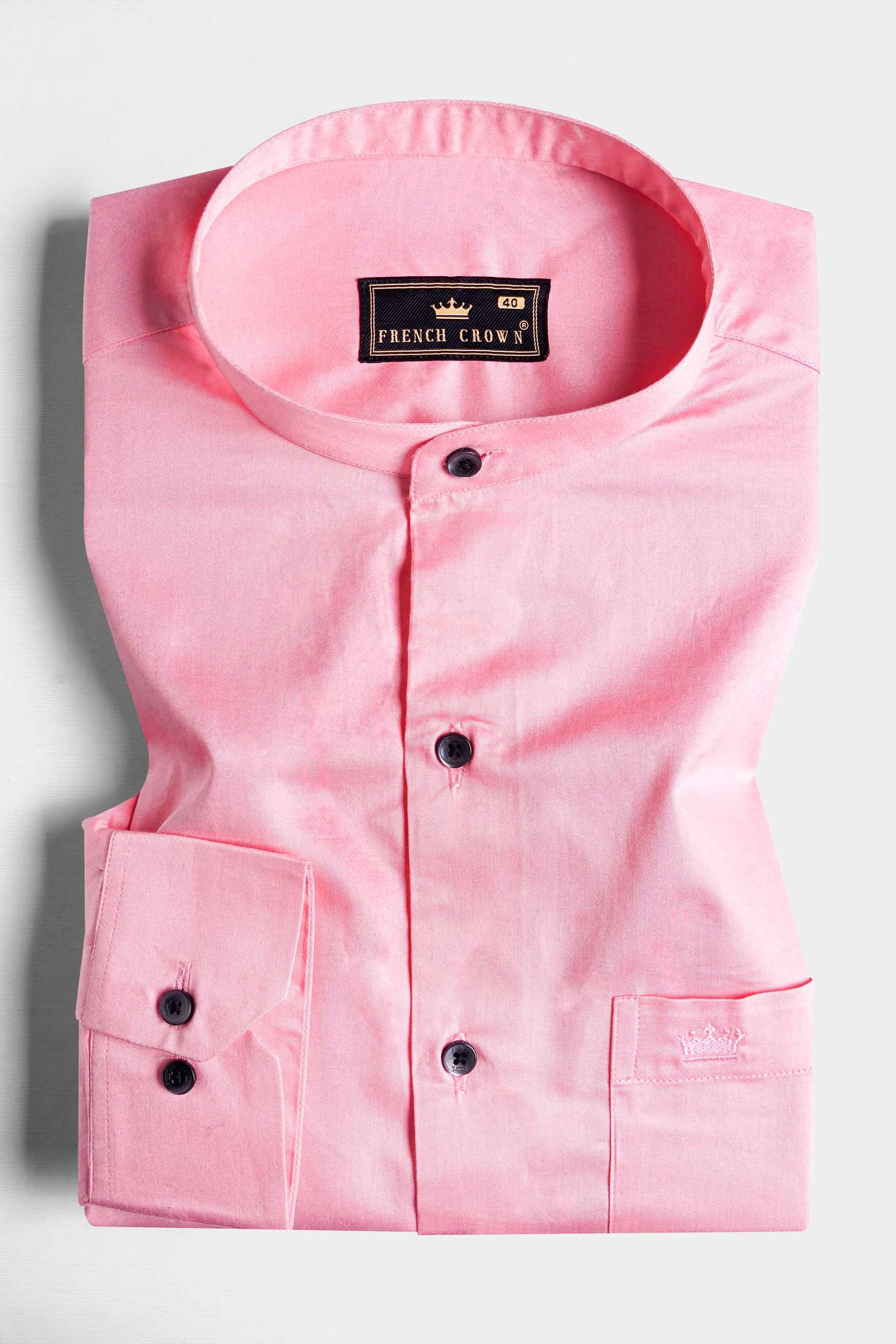 Taffy Pink Subtle Sheen Super Soft Premium Cotton Mandarin Shirt